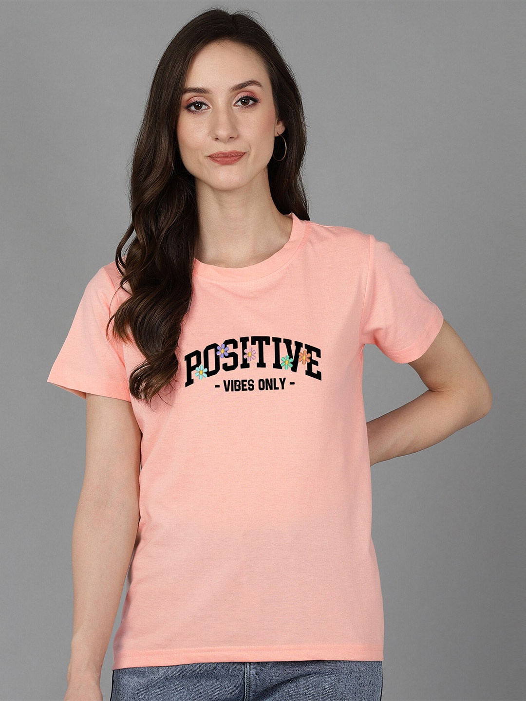 

Adyavastram Typography Printed Round Neck Short Sleeves Cotton Regular T-shirt, Pink