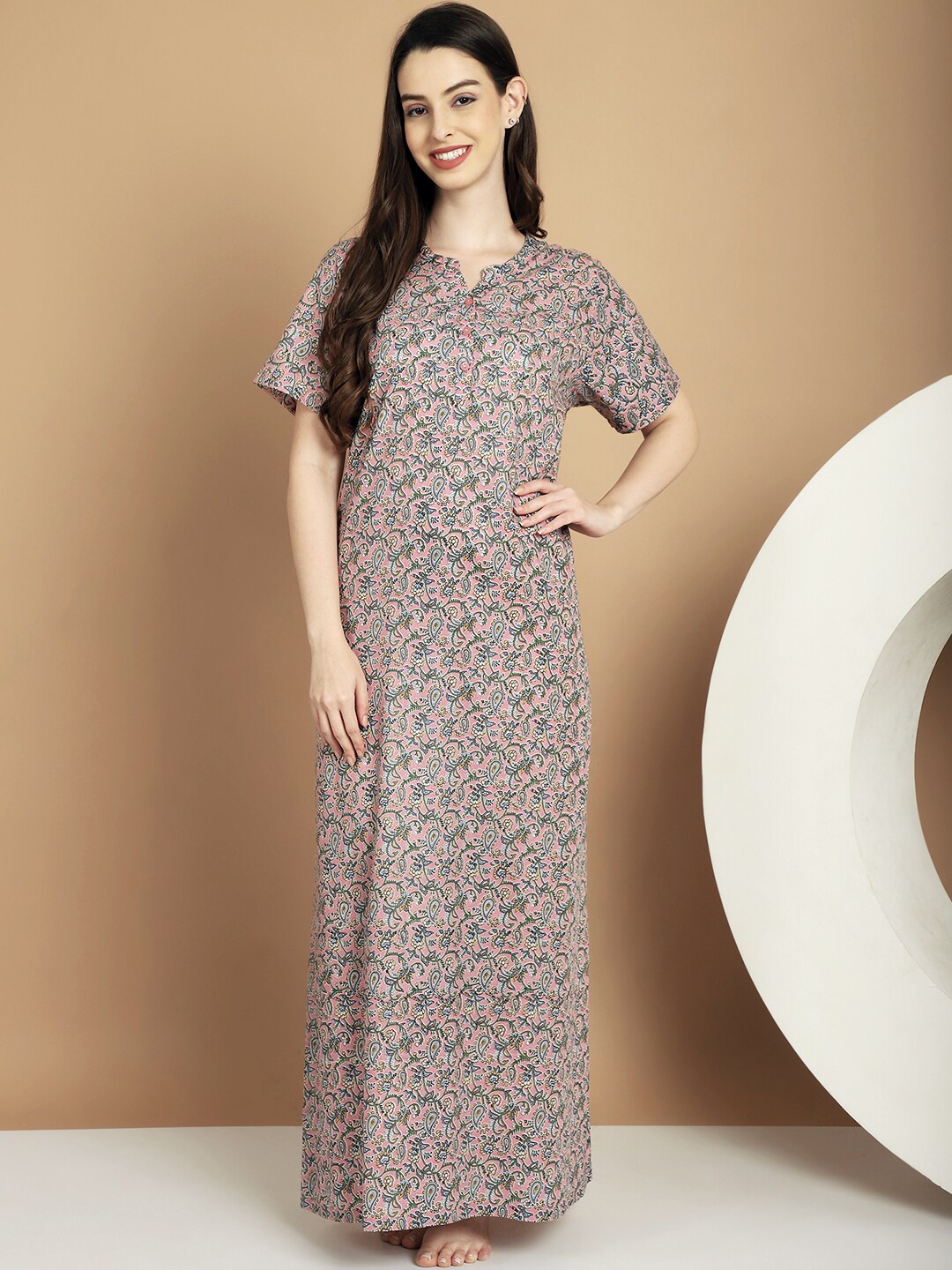 

Kanvin Floral Printed Pure Cotton Maxi Nightdress, Pink