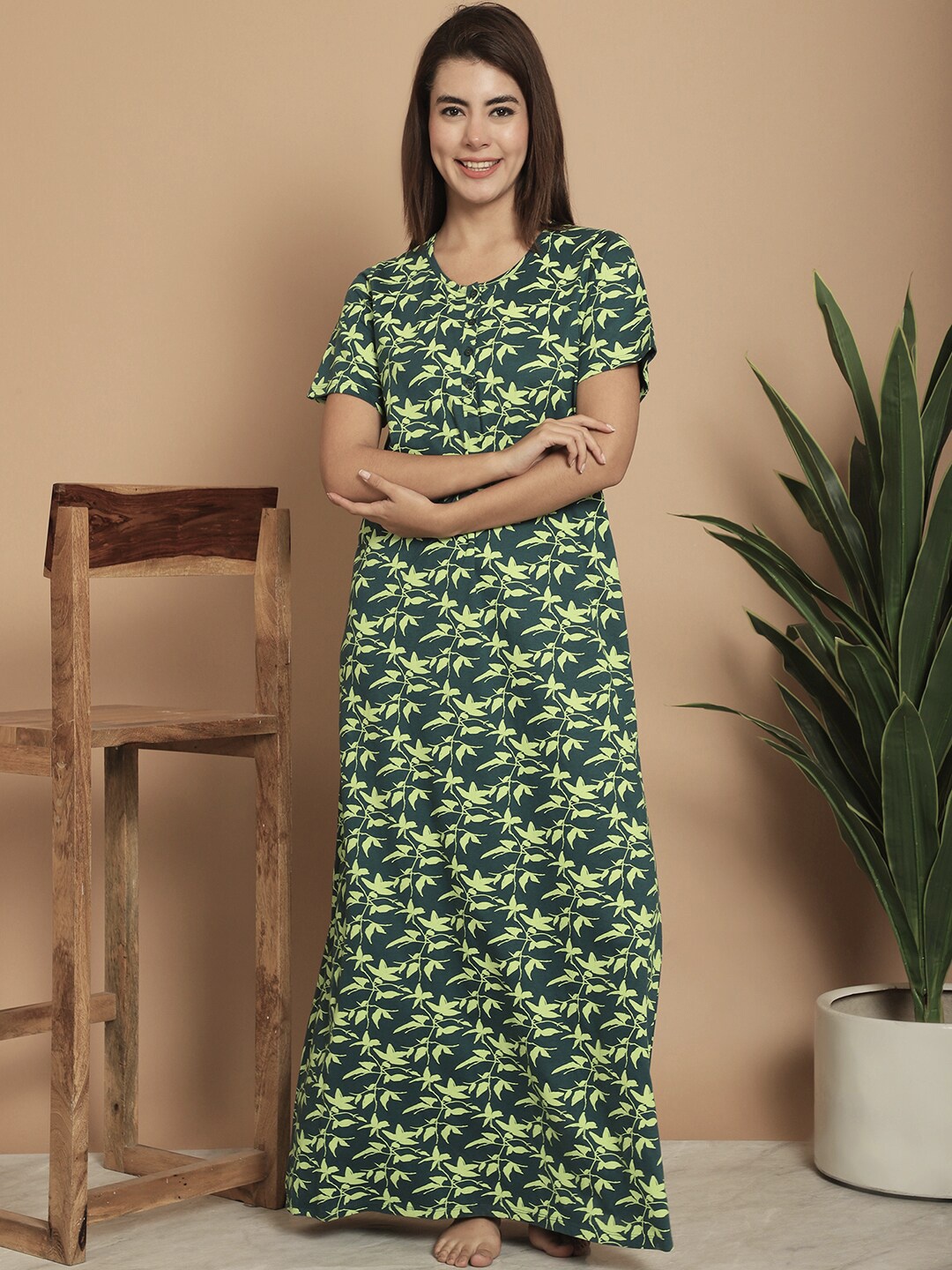 

Kanvin Floral Printed Maxi Nightdress, Green