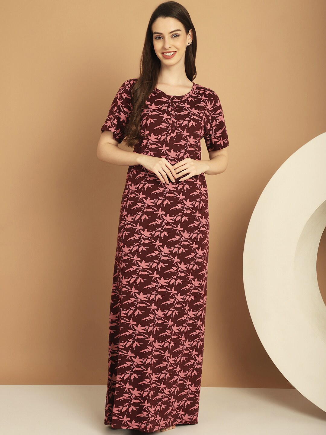 

Kanvin Floral Printed Maxi Nightdress, Maroon
