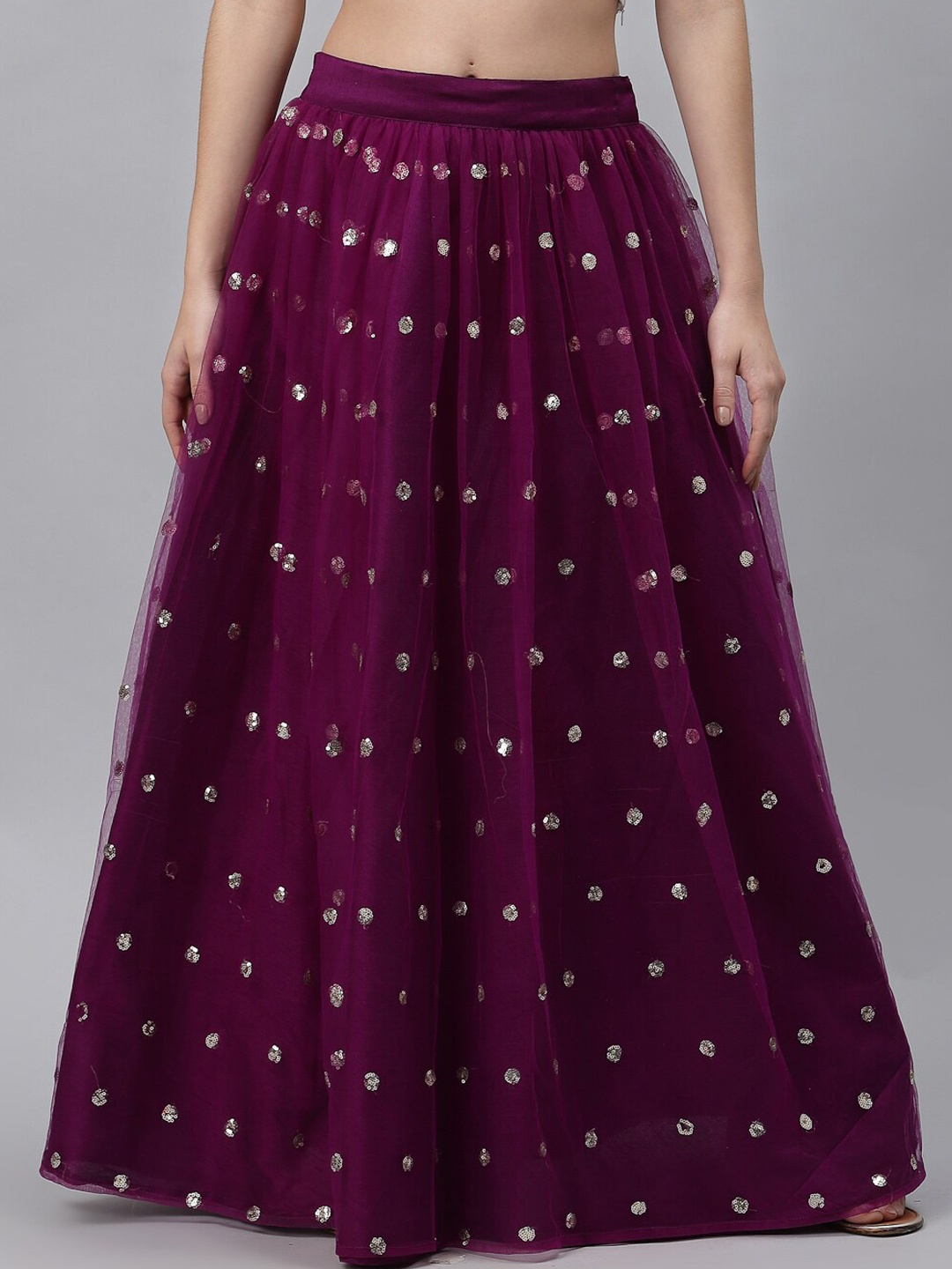 

studio rasa Embroidered Gathered Flared Maxi Skirt, Purple