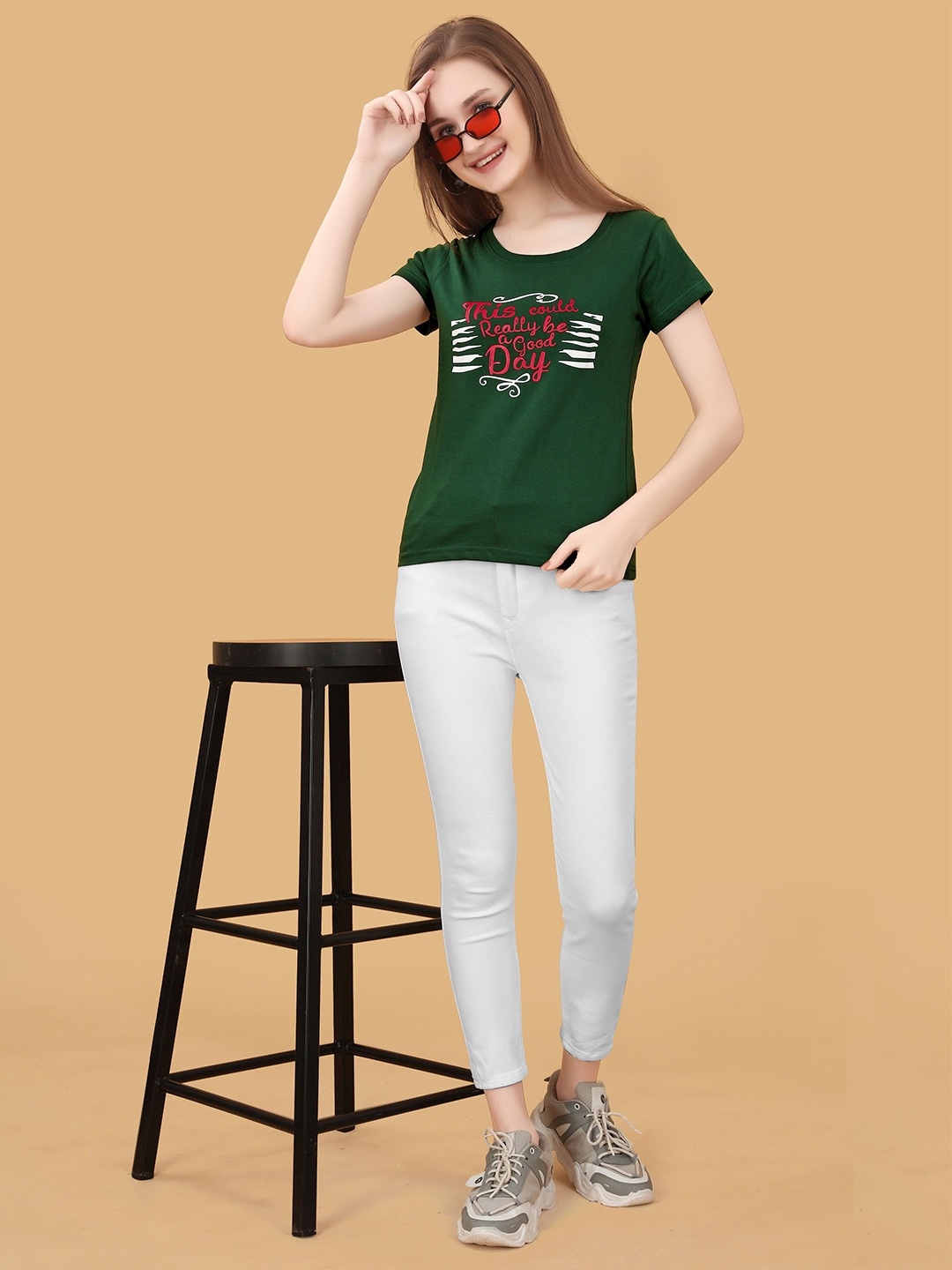

BAESD Typography Print Round Neck Cotton Top, Green