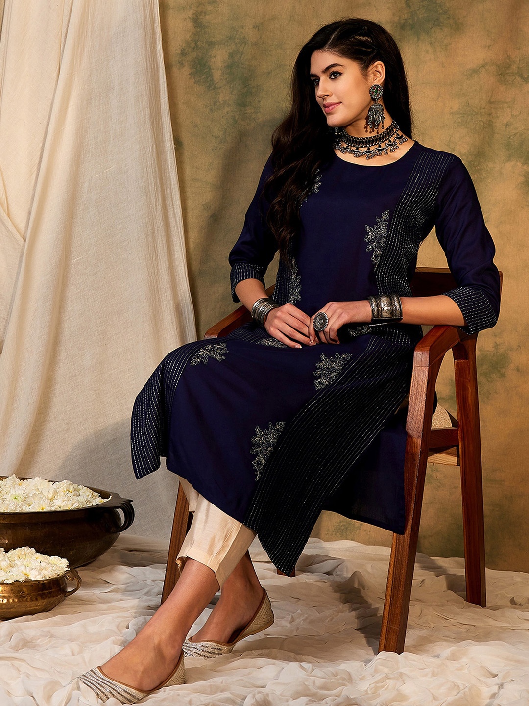 

Indo Era Women Kurta, Navy blue