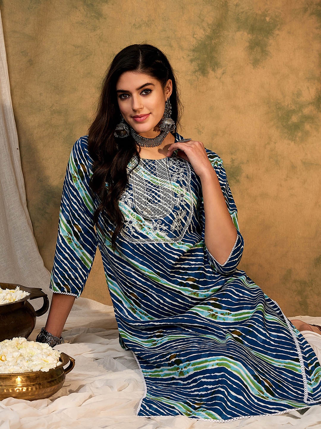 

Indo Era Leheriya Printed Kurta, Blue