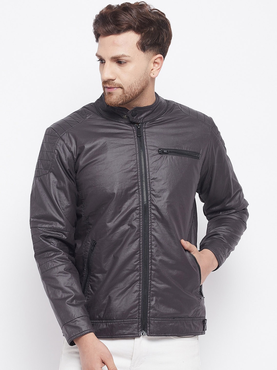 

Duke Band Collar Padded Jacket, Grey
