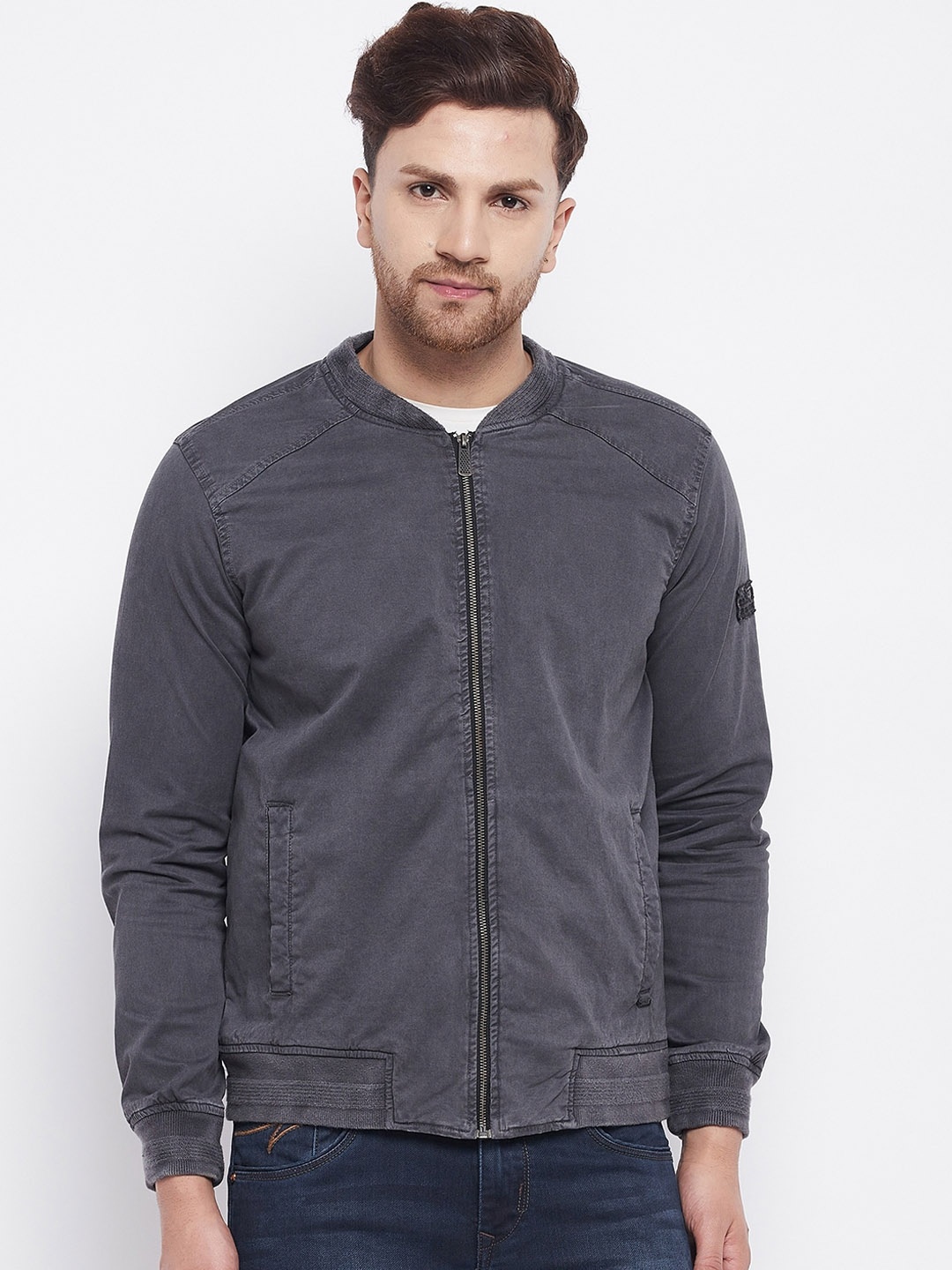 

Duke Mandarin Collar Cotton Bomber Jacket, Grey