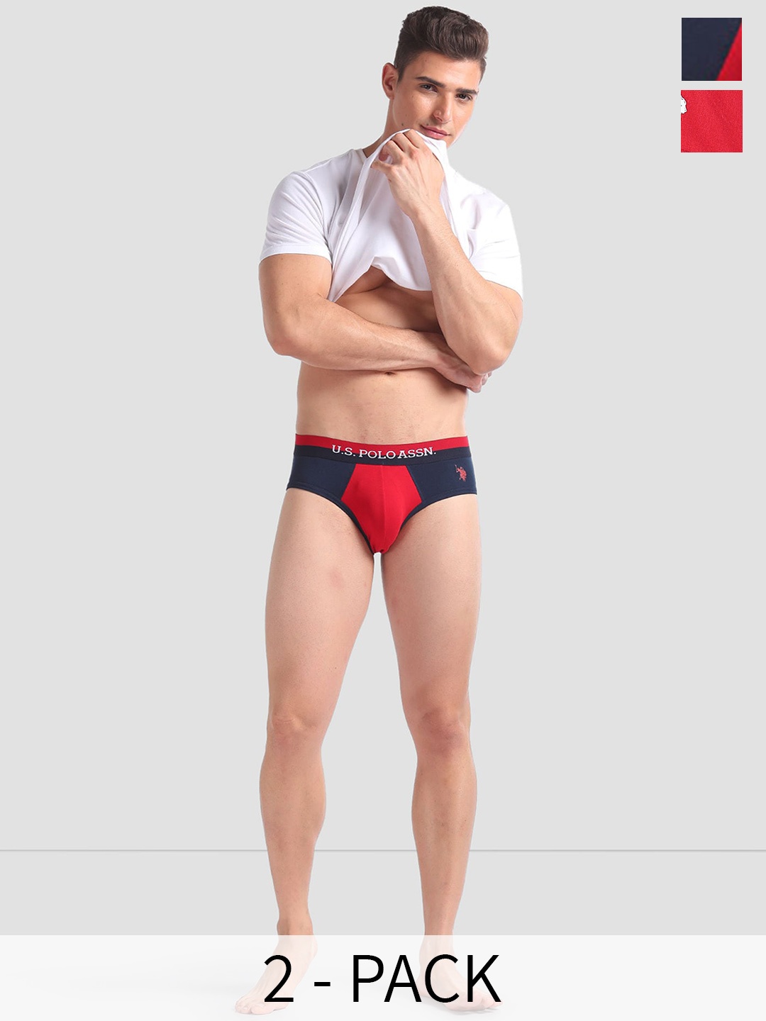 

U.S. Polo Assn. Men Pack Of 2 Abstract Printed Briefs- OEB02-NRO-P2, Red