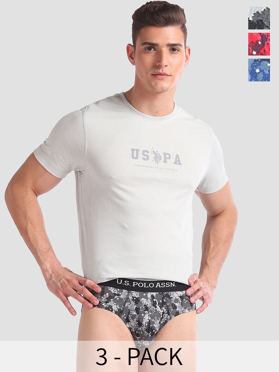 

U.S. Polo Assn. Men Pack of 3 Abstract Printed Briefs OEB01-OBR-P3, Blue