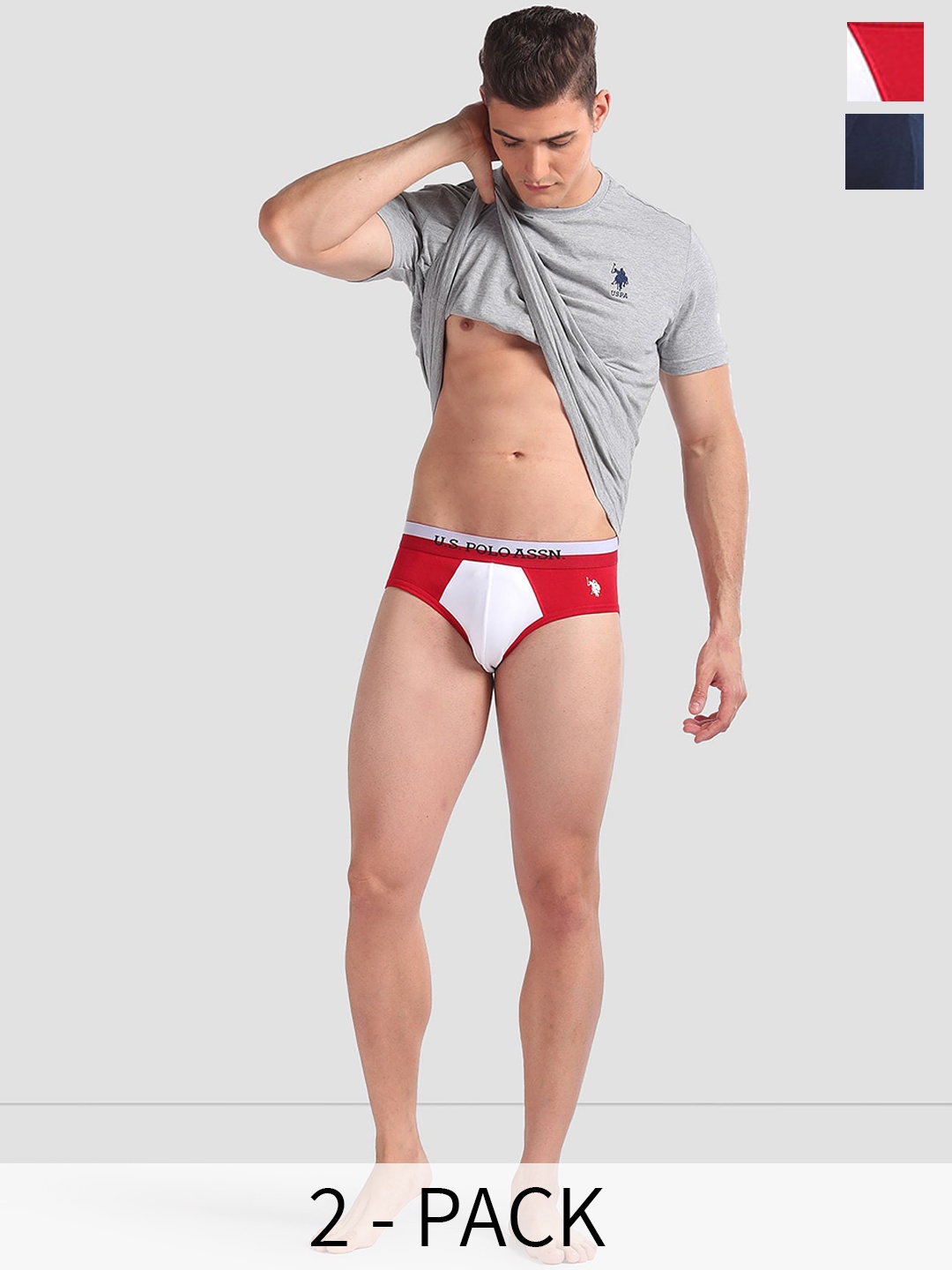 

U.S. Polo Assn. Pack Of 2 Brand Logo Printed Briefs- OEB02-RN0-P2, Red