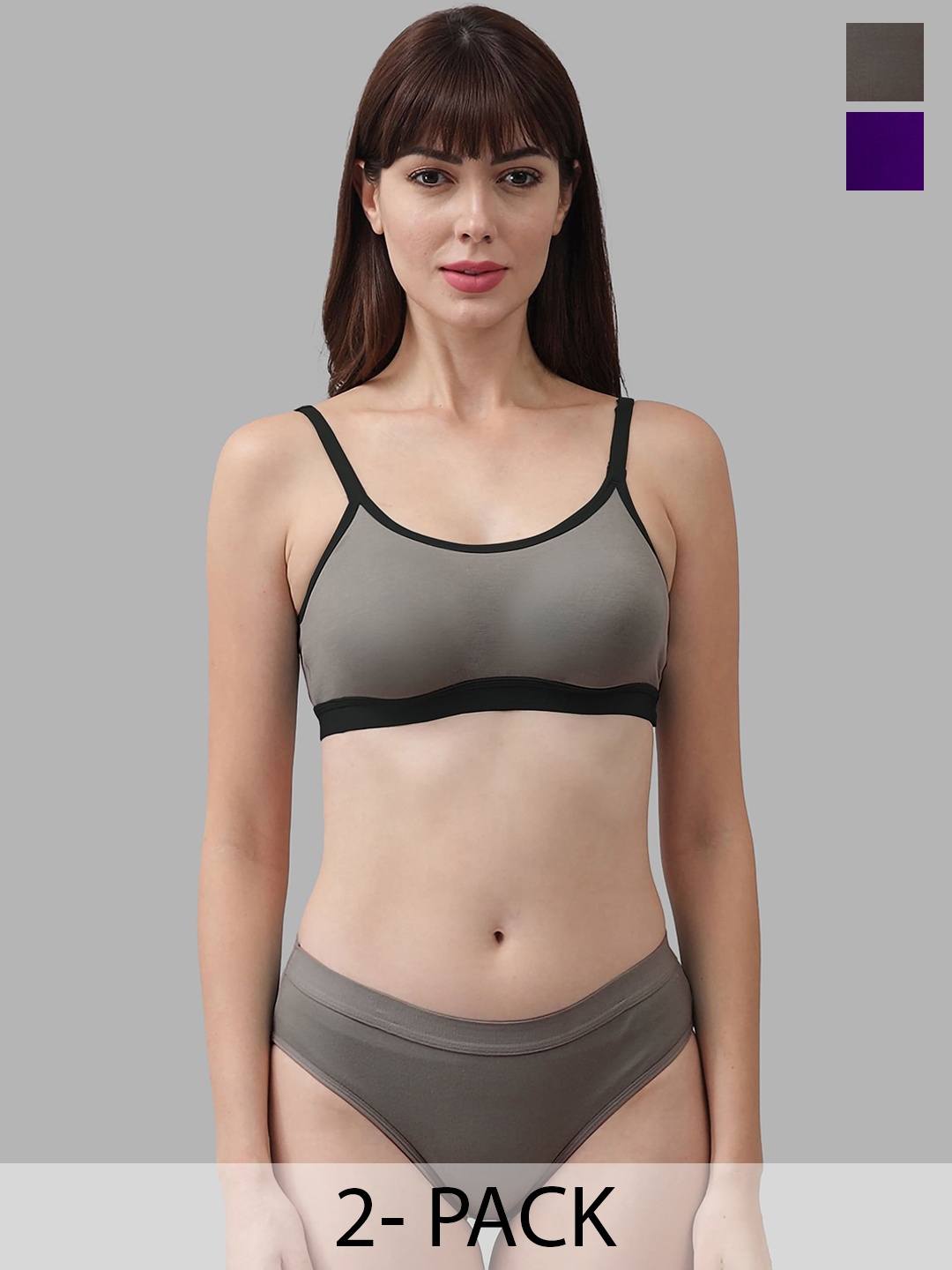 

In-Curve Pack Of 2 Non Padded Cotton Lingerie Sets, Purple
