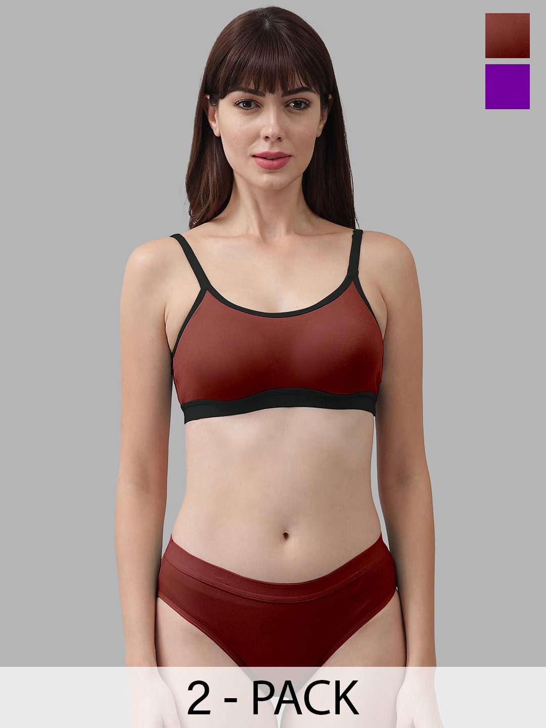 

In-Curve Pack Of 2 Breathable Cotton Lingerie Sets, Maroon