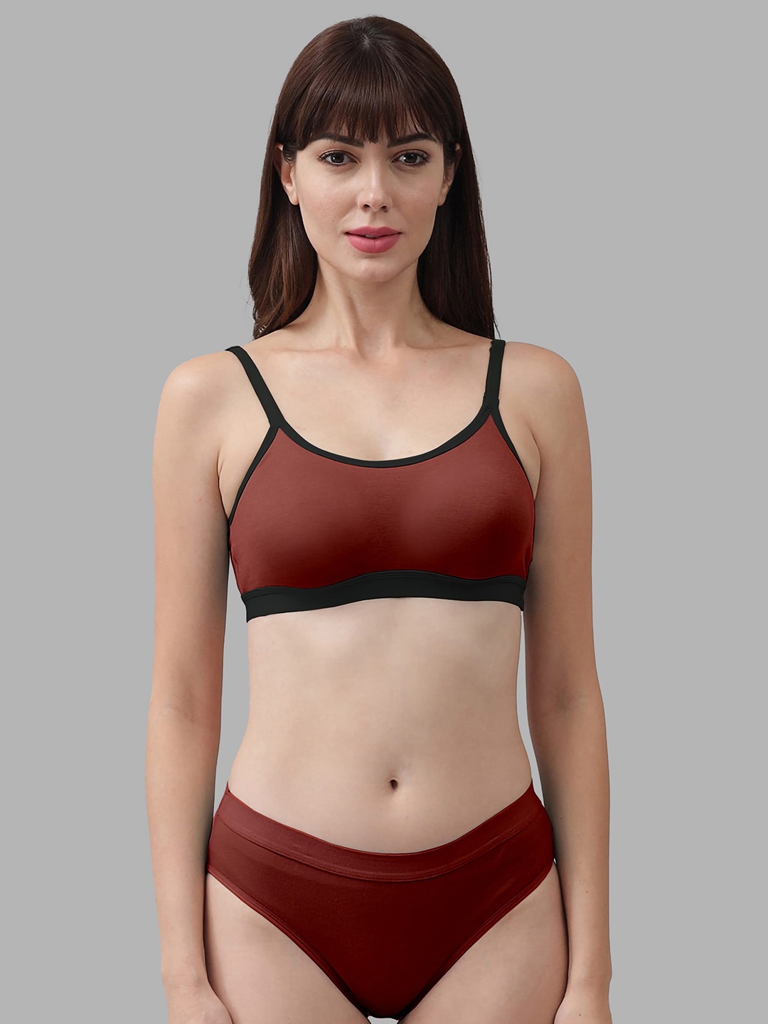 

In-Curve Non Padded Breathable Cotton Lingerie Set, Maroon