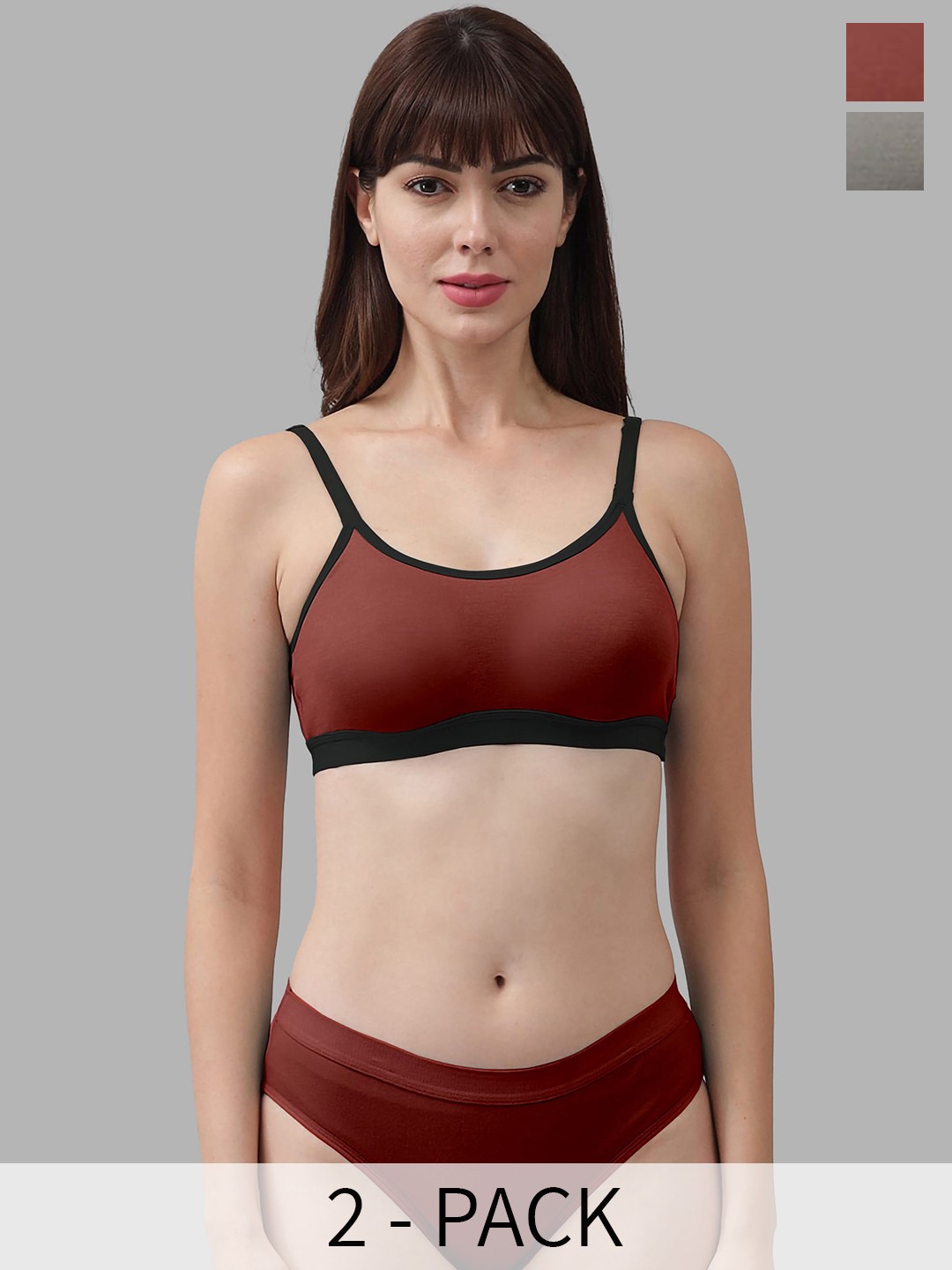 

In-Curve Pack Of 2 Breathable Cotton Lingerie Sets, Maroon