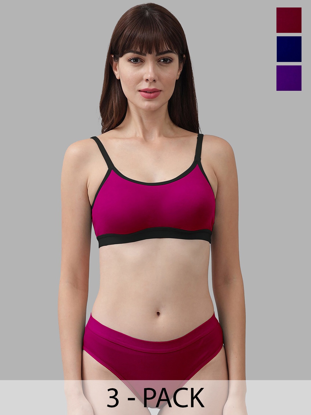 

In-Curve Pack Of 3 Breathable Cotton Lingerie Sets, Pink