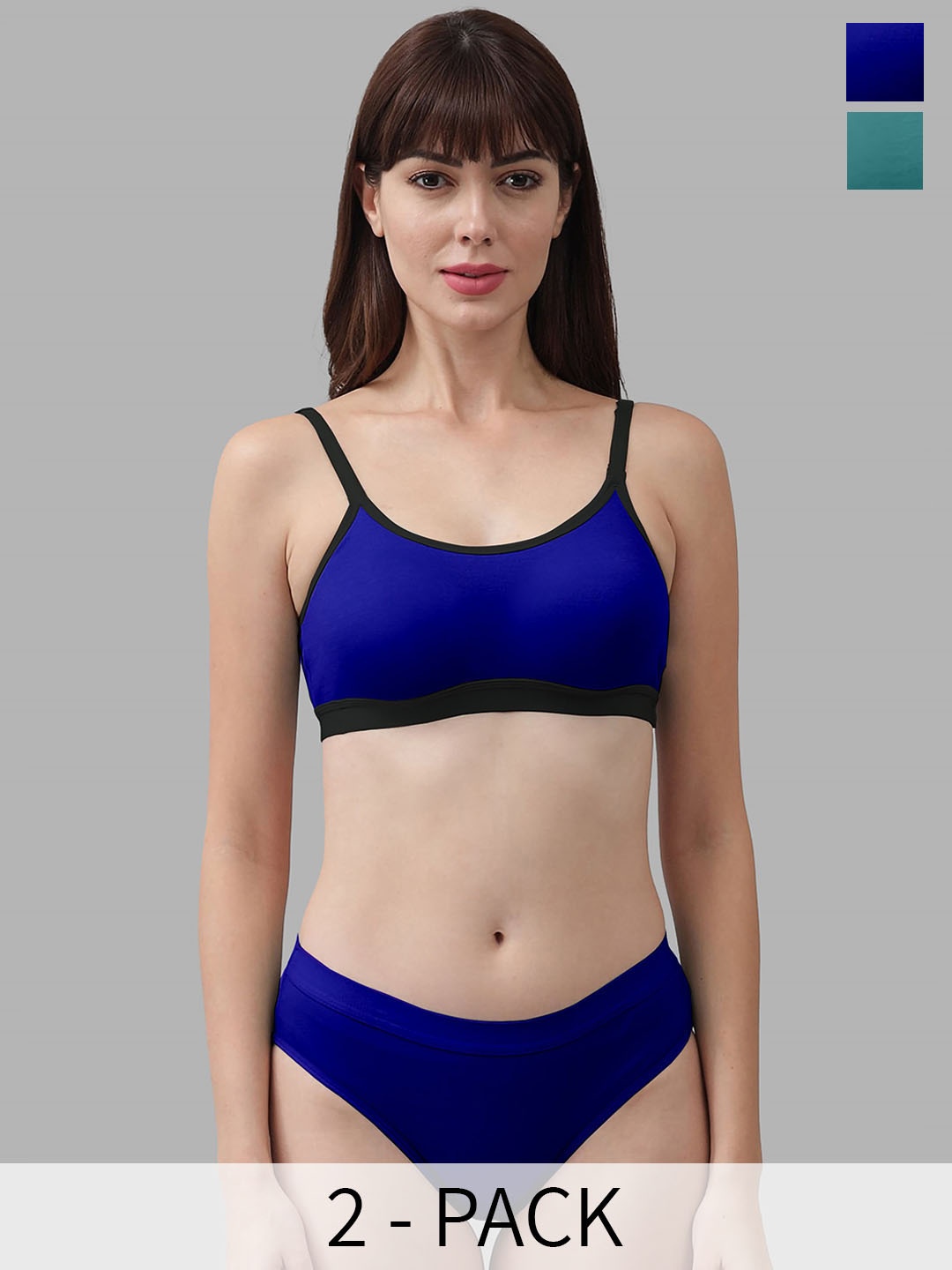 

In-Curve Pack Of 2 Breathable Cotton Lingerie Sets, Blue