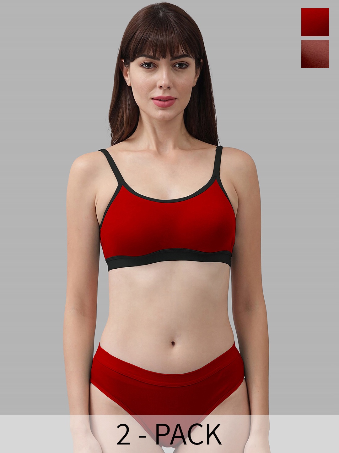 

In-Curve Pack Of 2 Breathable Cotton Lingerie Sets, Red