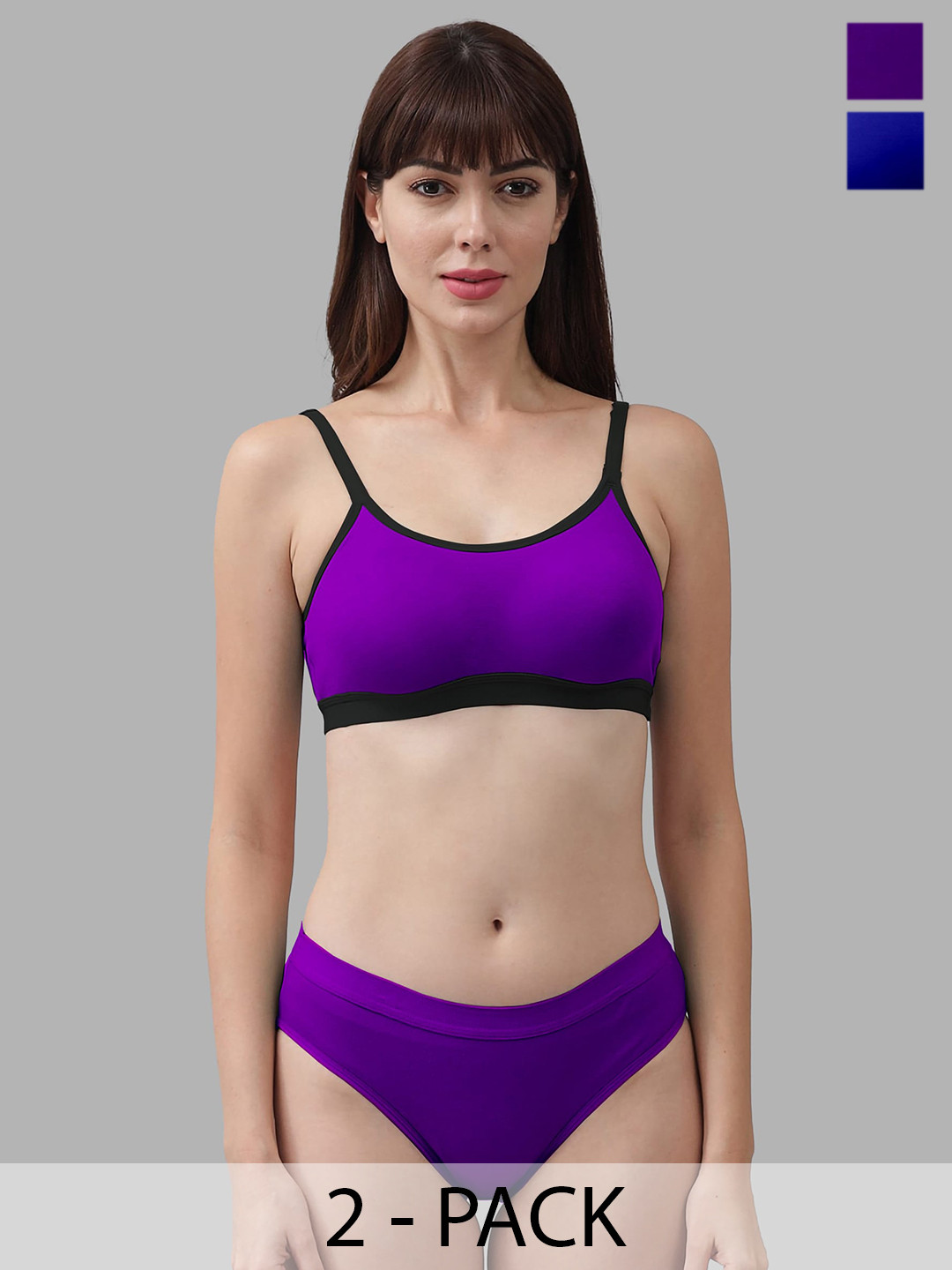 

In-Curve Pack Of 2 Non-Padded Cotton Lingerie Set, Purple