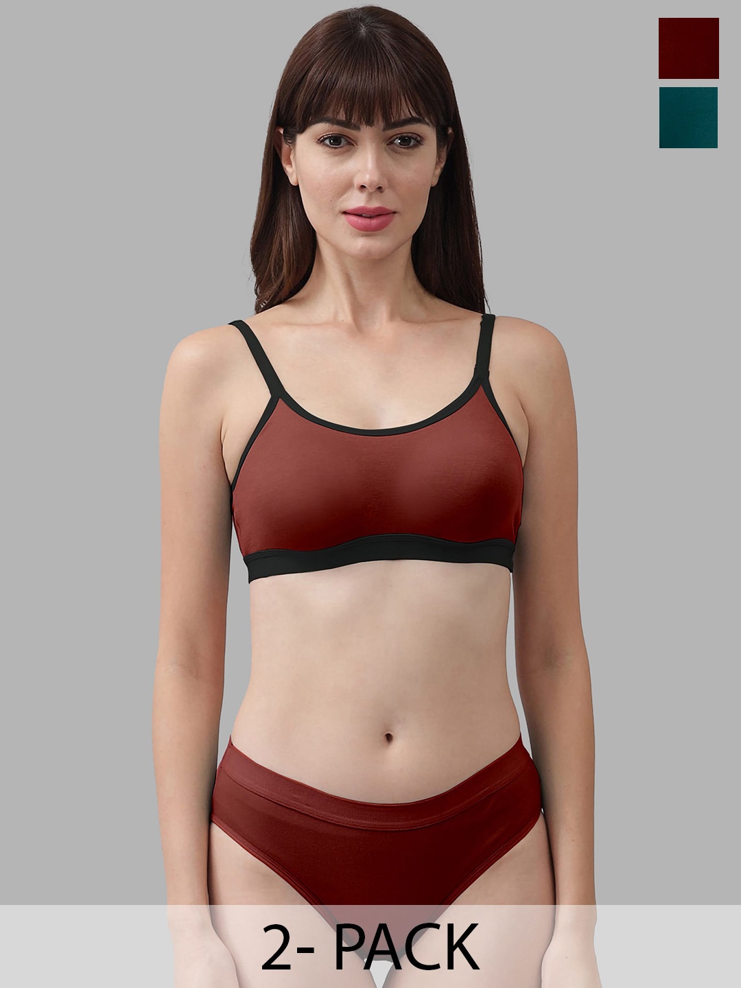 

In-Curve Pack Of 2 Cotton Lingerie Sets, Green