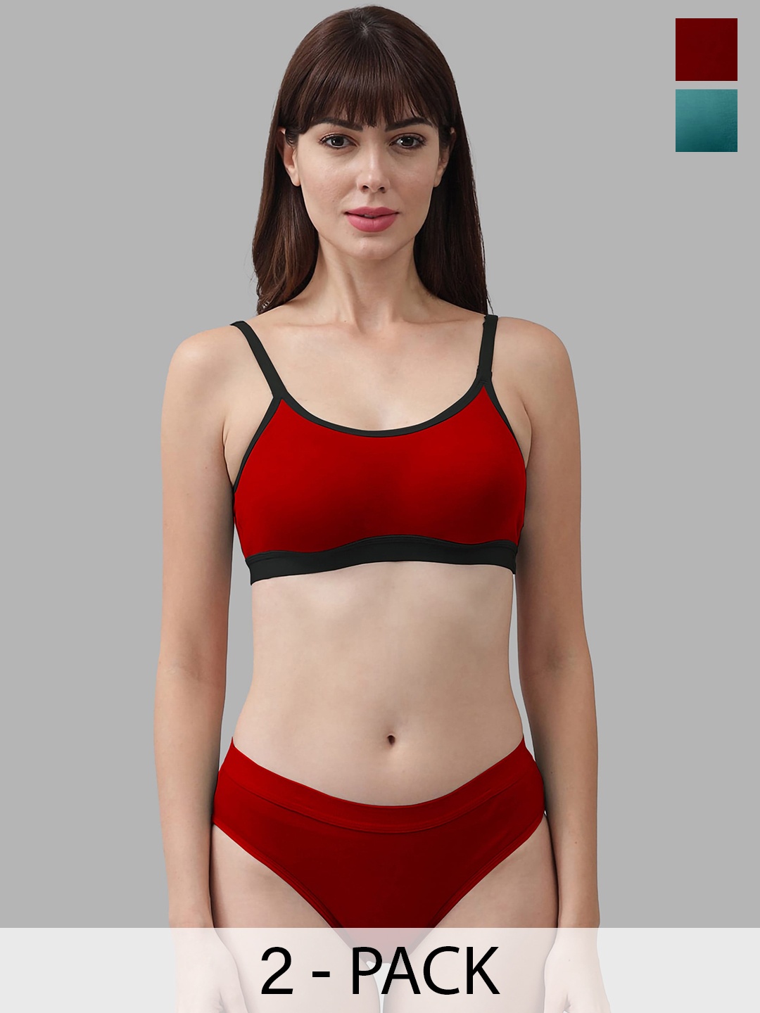 

In-Curve Pack Of 2 Non Padded Cotton Brief Lingerie Set, Red
