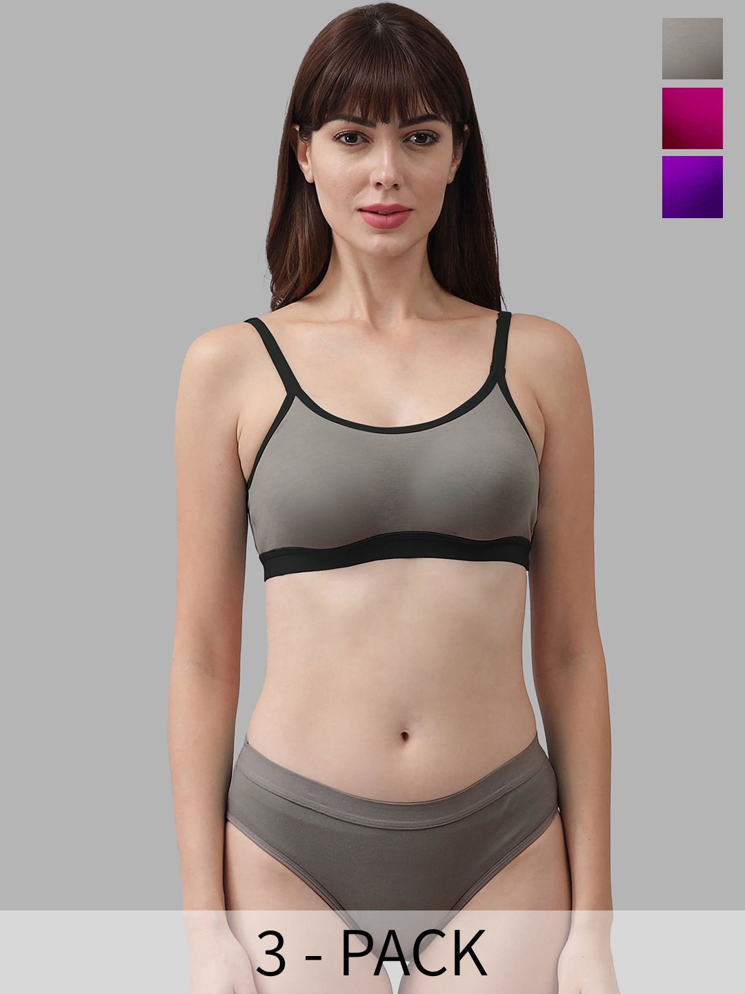 

In-Curve Pack Of 3 Non Padded Cotton Brief Lingerie Set, Purple
