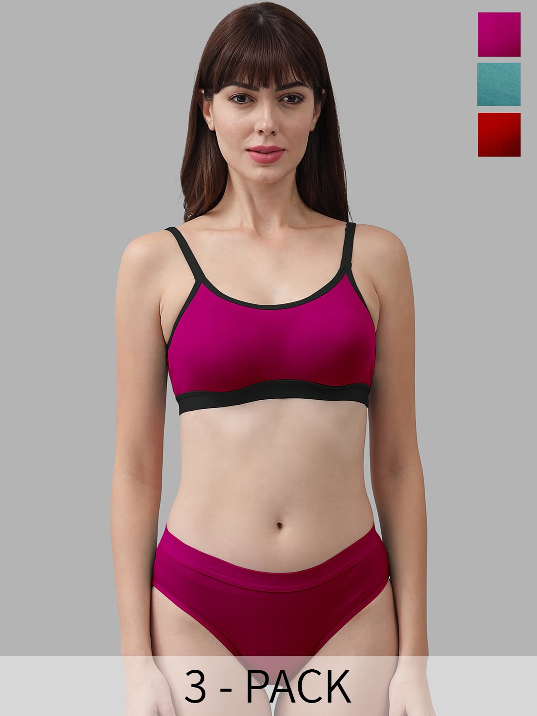 

In-Curve Pack Of 3 Non Padded Cotton Brief Lingerie Set, Red
