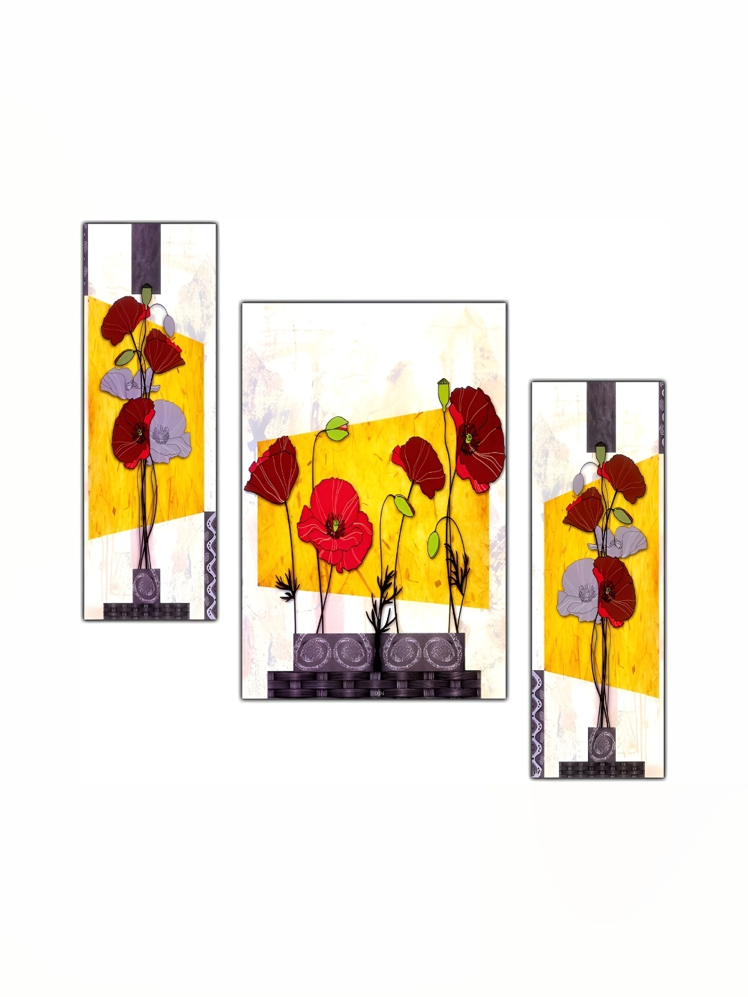 

PnF White & Yellow 3 Pieces Wooden Painting Wall Art