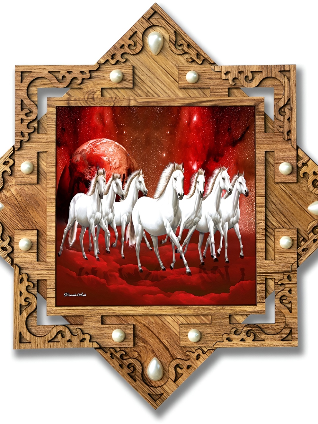 

PnF Red & White Wooden Birds and Animals Painting Wall Art
