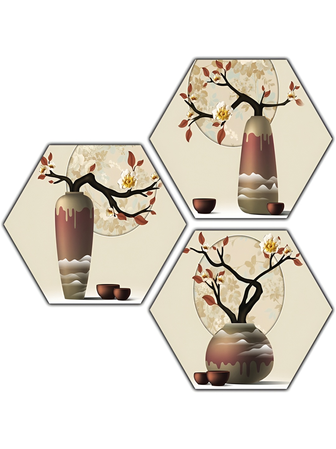 

PnF Cream-Coloured & Brown 3 Pieces Wooden Other Wall Painting