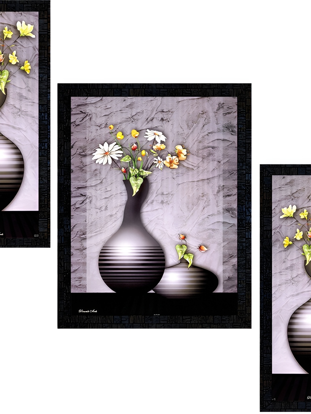 

PnF Charcoal & Grey 3 Pieces Floral Painting Wooden Wall Arts, Black