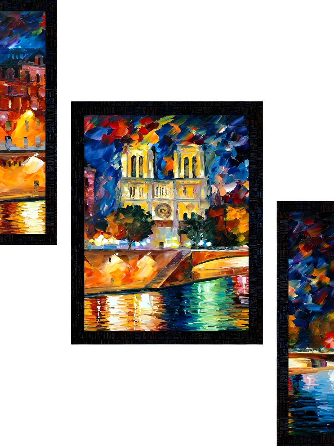 

PnF Black & Blue 3 Pieces City Painting Wooden Wall Arts