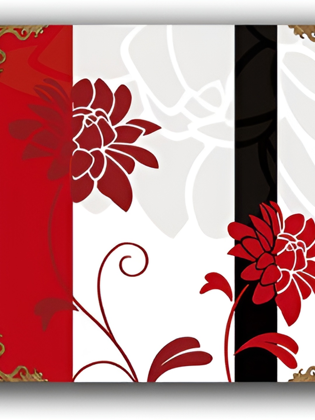 

PnF White & Red 3Pcs Wooden Floral And Botanical Wall Paintings