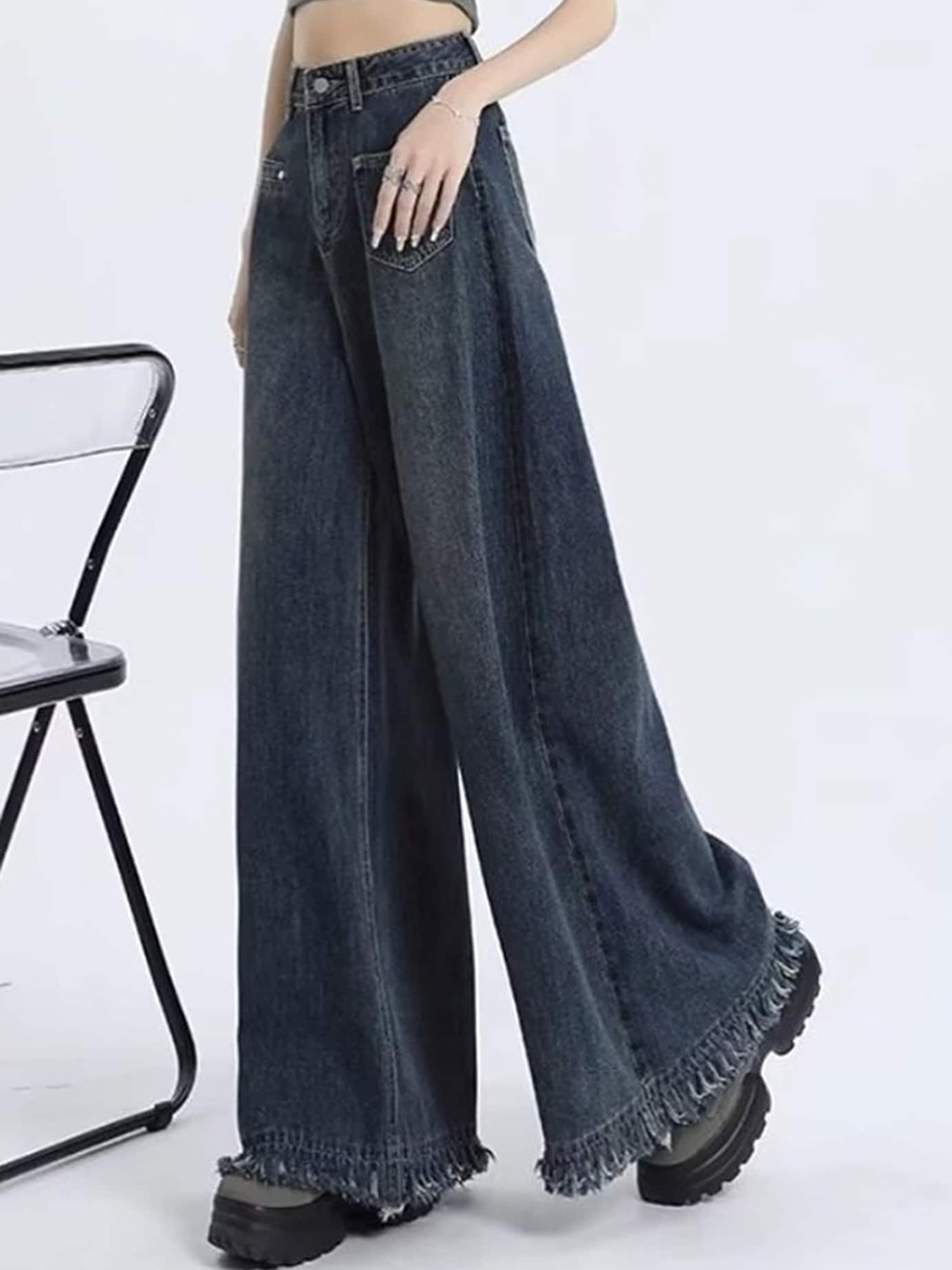 

LULU & SKY Women Wide Leg High-Rise Jeans, Blue