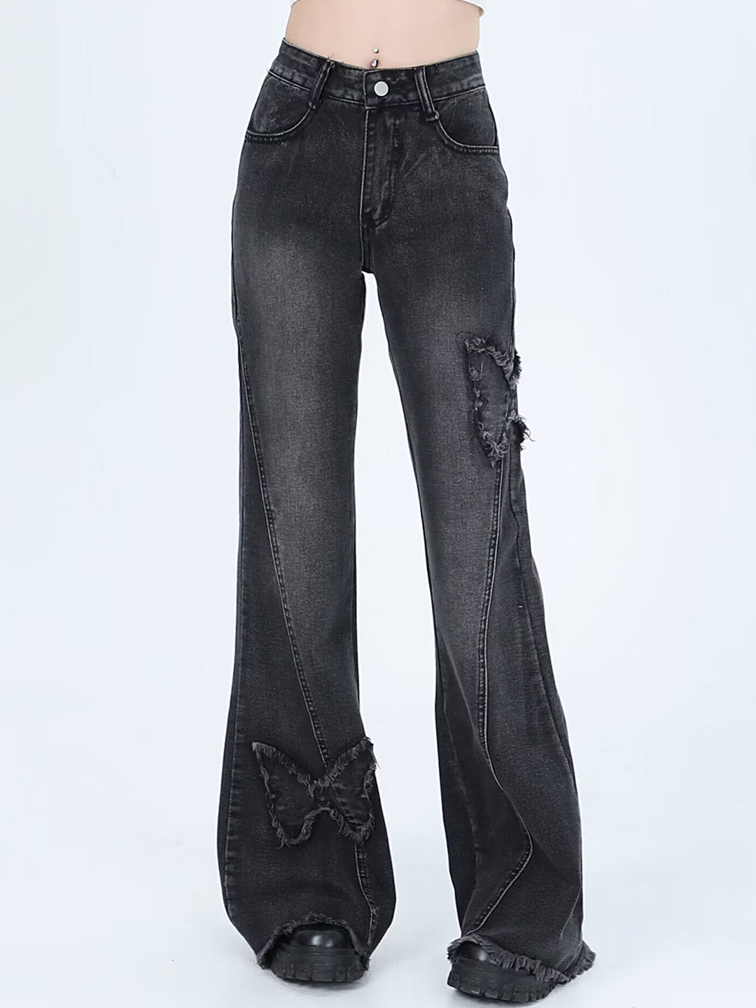 

LULU & SKY Women Flared Clean Look Light Fade Bootcut Jeans, Black
