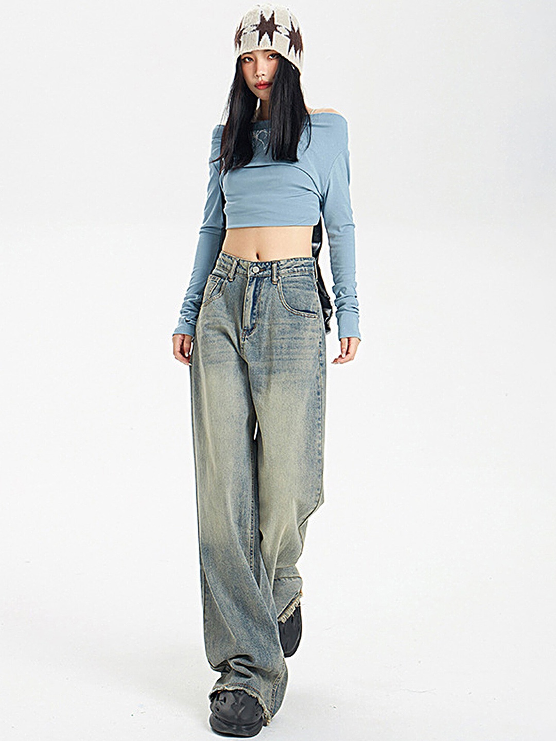 

LULU & SKY Women Straight Fit Heavy Fade Jeans, Blue