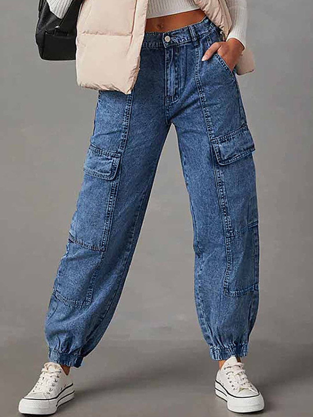 

LULU & SKY Women Jogger High-Rise Denim Cargo, Blue