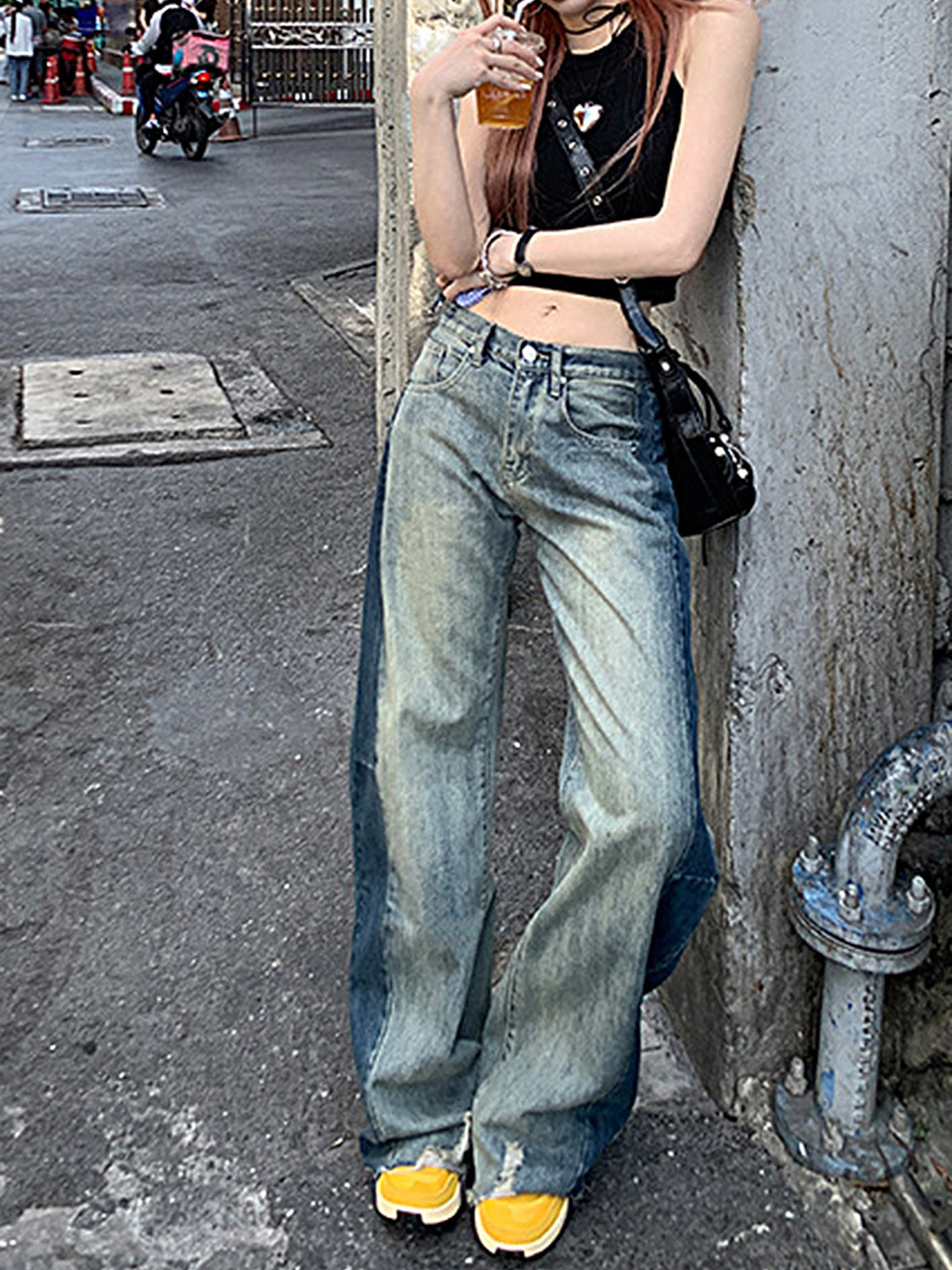 

LULU & SKY Women Straight Fit Highly Distressed Heavy Fade Jeans, Blue