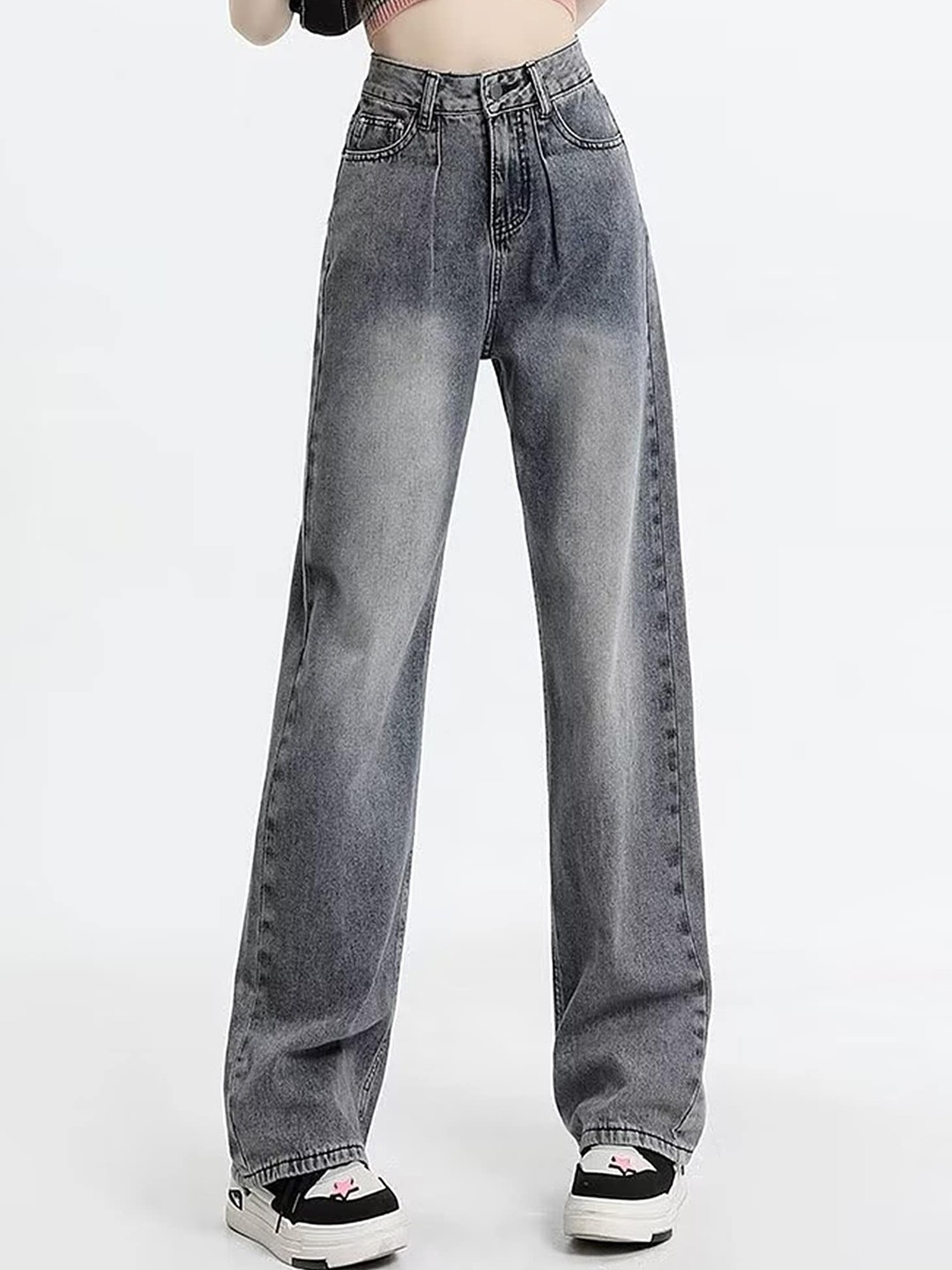 

LULU & SKY Women Straight Fit High-Rise Heavy Fade Jeans, Blue