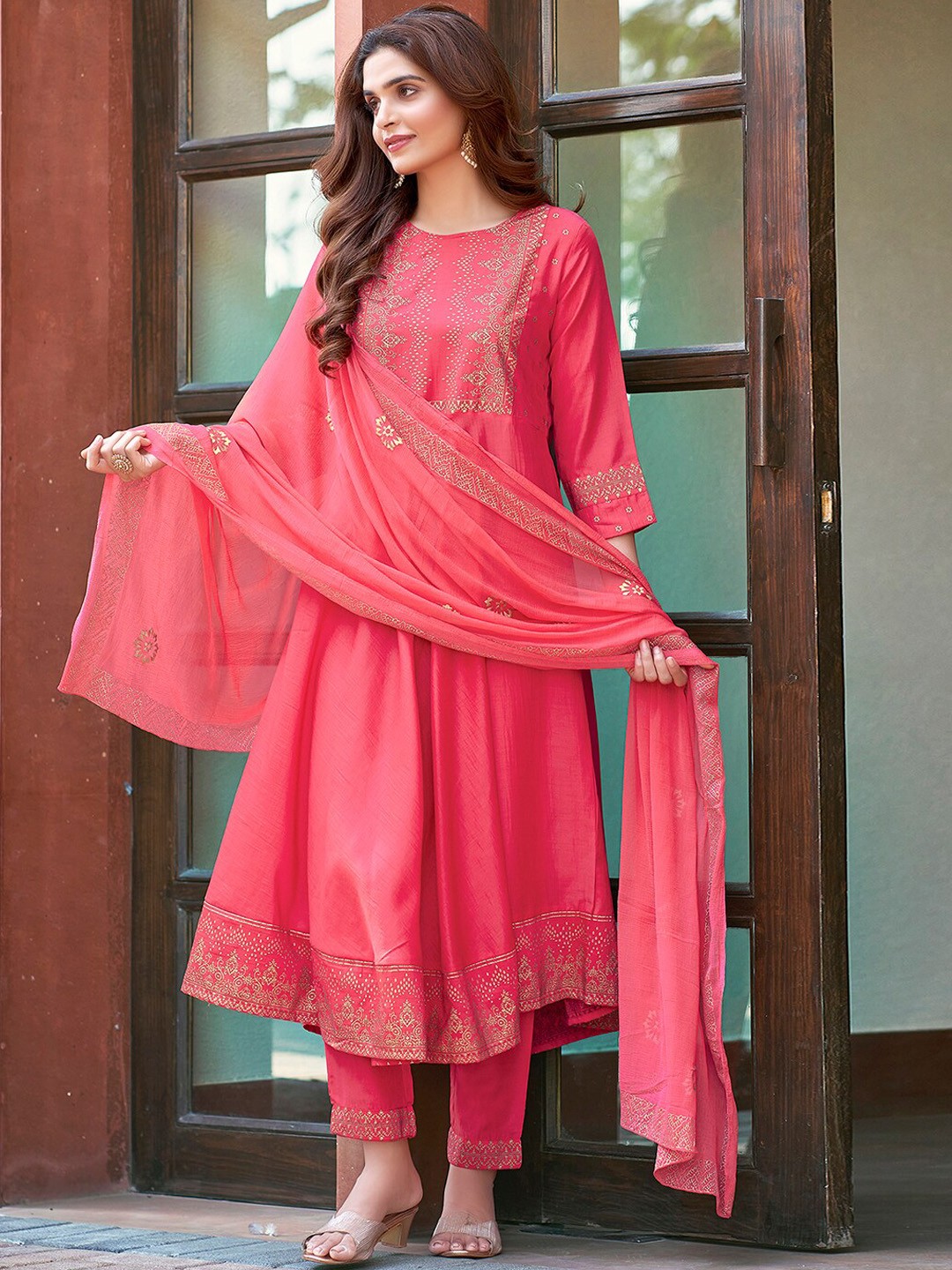 

KALINI Ethnic Motifs Printed Regular Kurta With Trousers & Dupatta, Pink