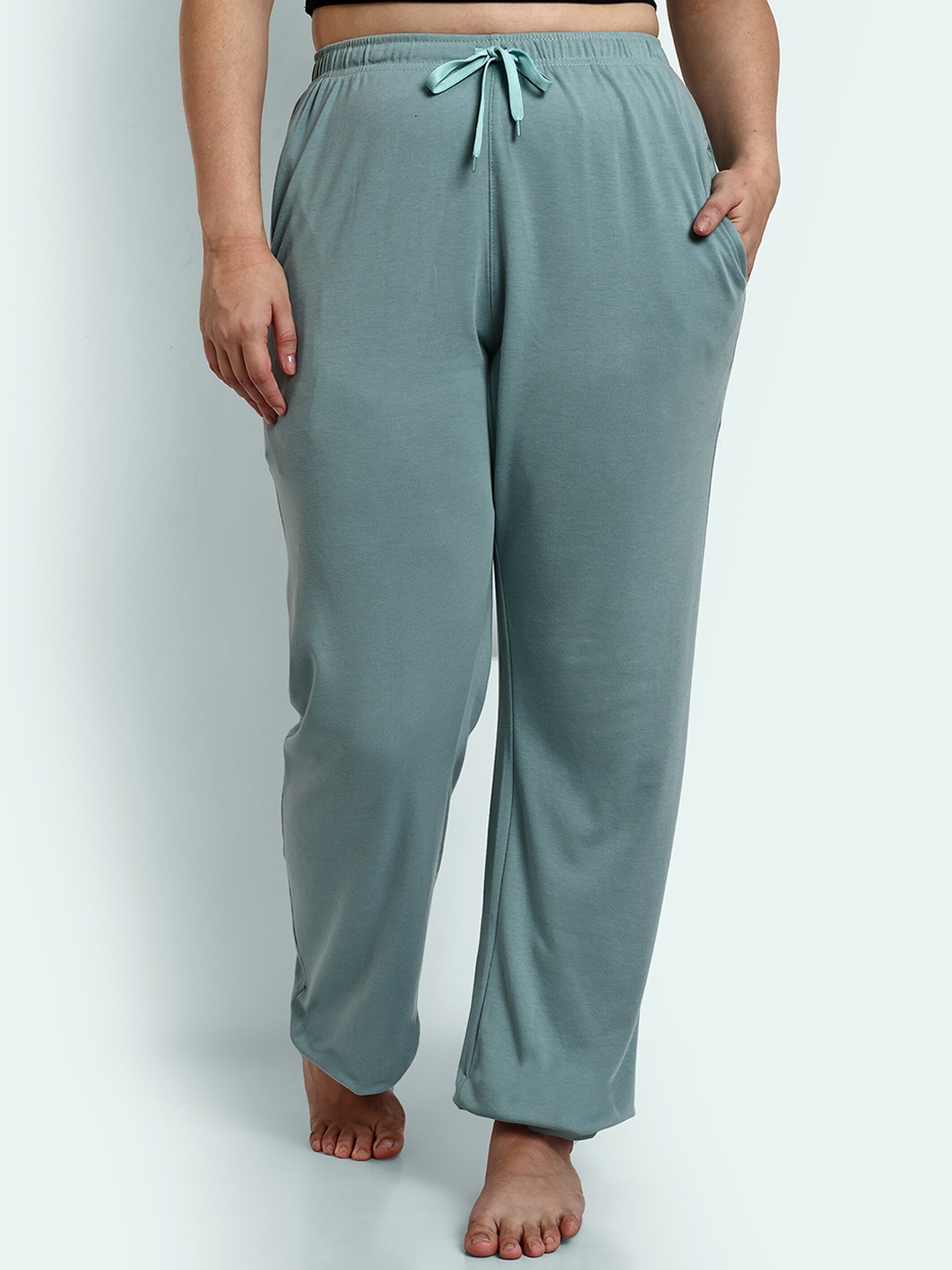 

CUPID Women Plus Size Mid-Rise Straight-Fit Cotton Lounge Pants, Green