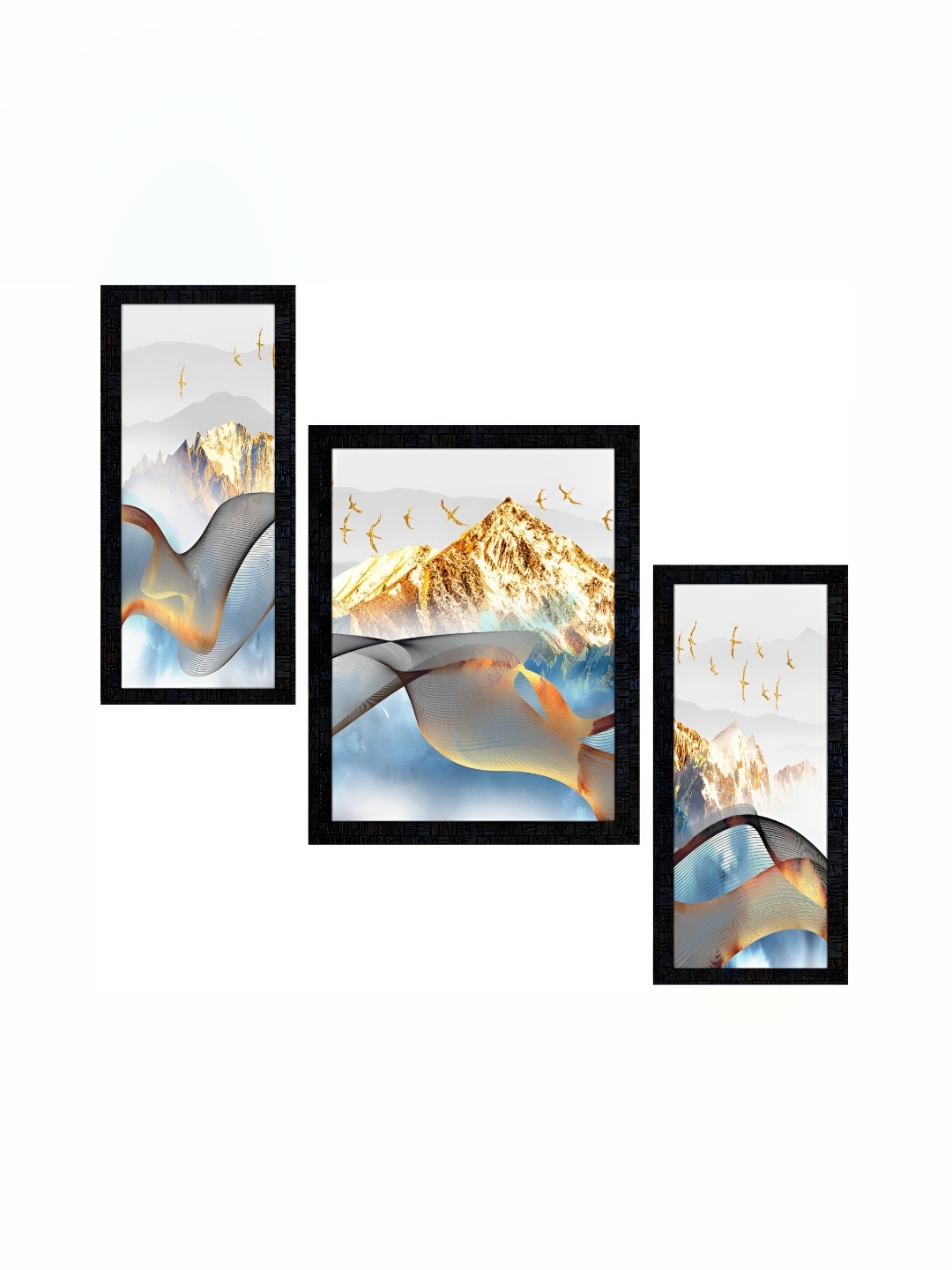 

PnF Charcoal & White 3 Pieces Paper & Wooden Painting Wall Art