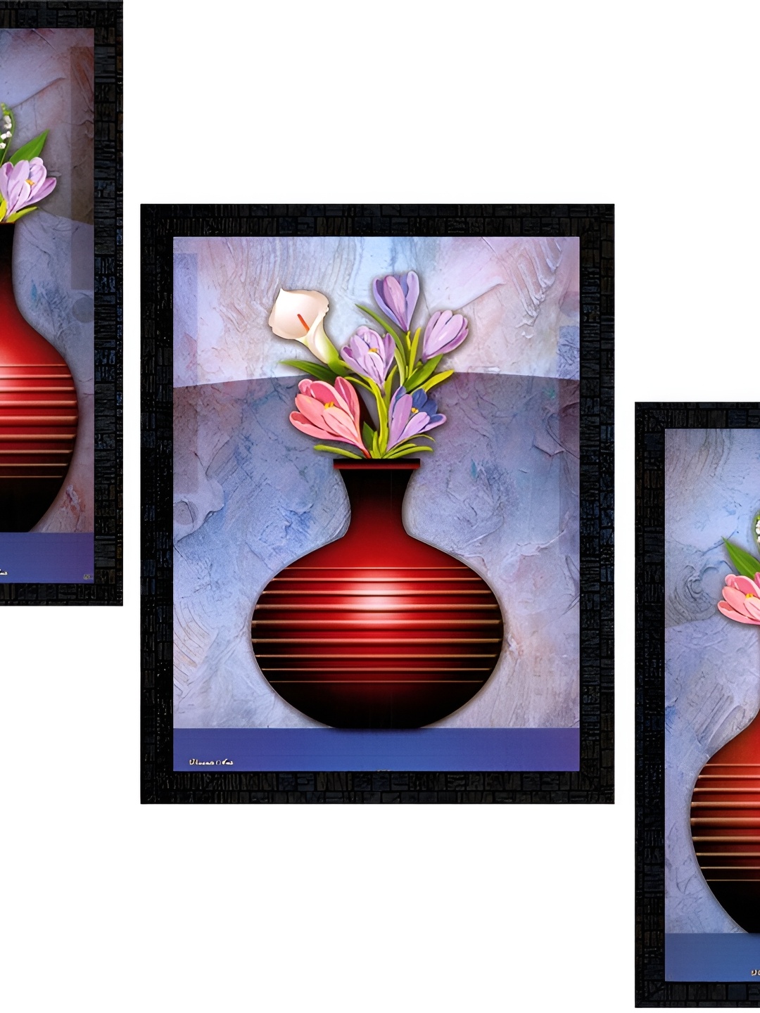 

PnF Charcoal & Purple 3 Pieces Wooden Floral and Botanical Painting Wall Art