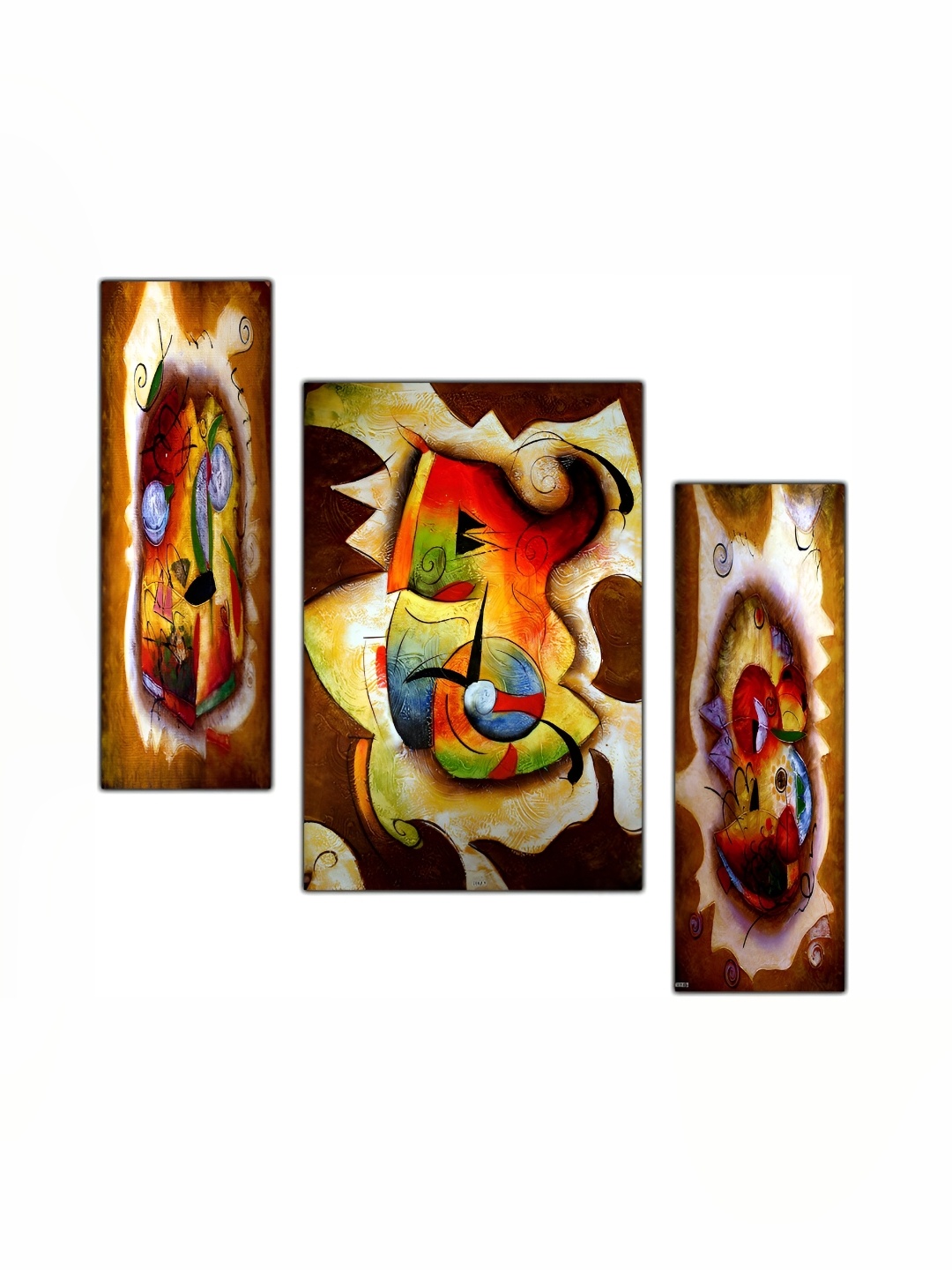 

PnF Brown & Red 3Pcs Wooden Abstract Wall Paintings