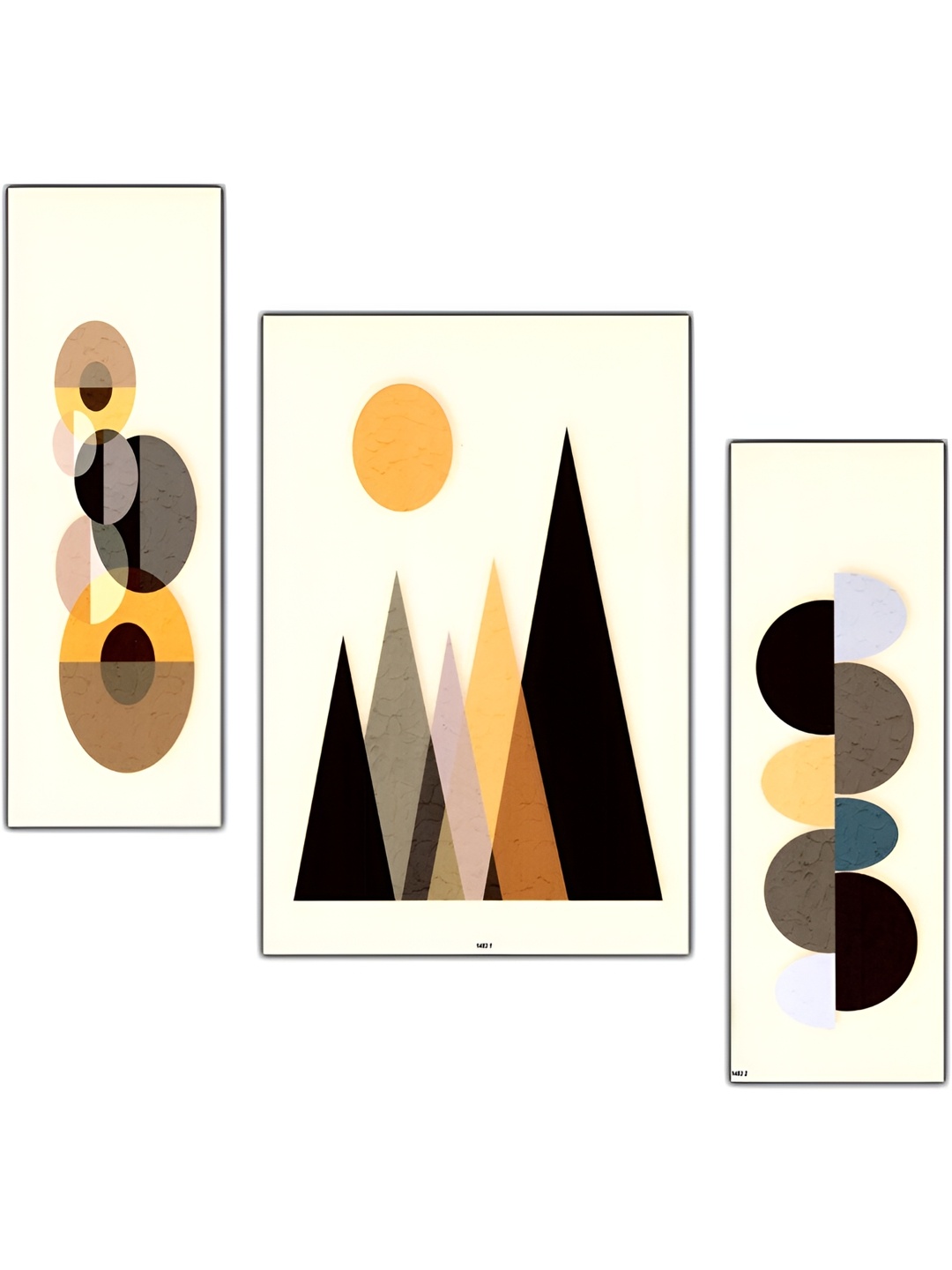 

PnF Beige & Yellow 3 Pieces Wood Abstract Wall Painting