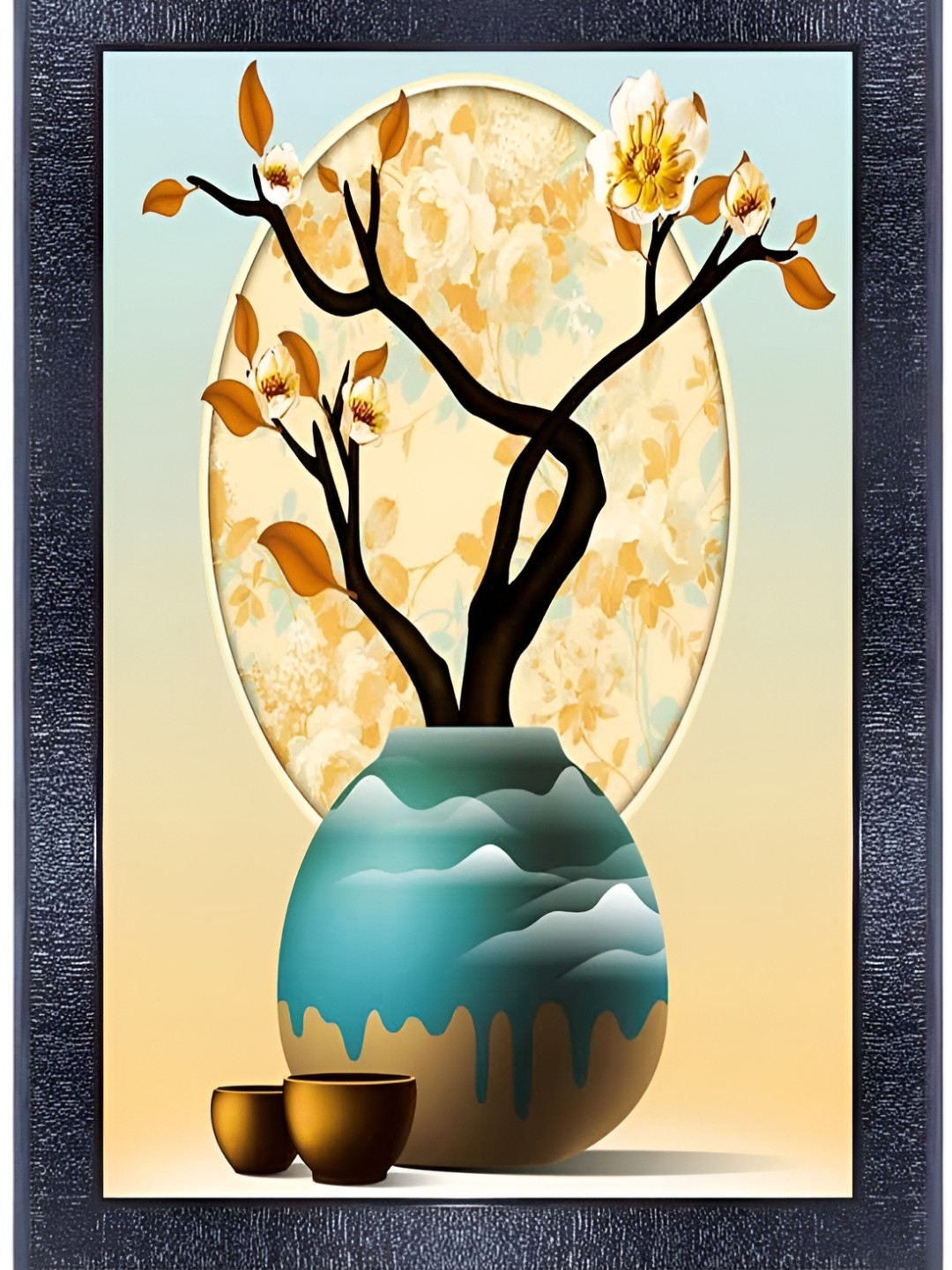 

PnF Black & Beige Wooden Floral Painting Wall Art