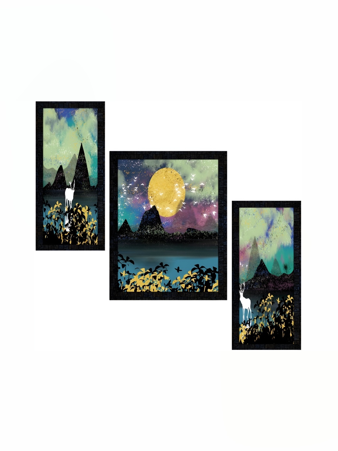 

PnF Charcoal & Green 3Pcs Birds And Animals Wall Paintings