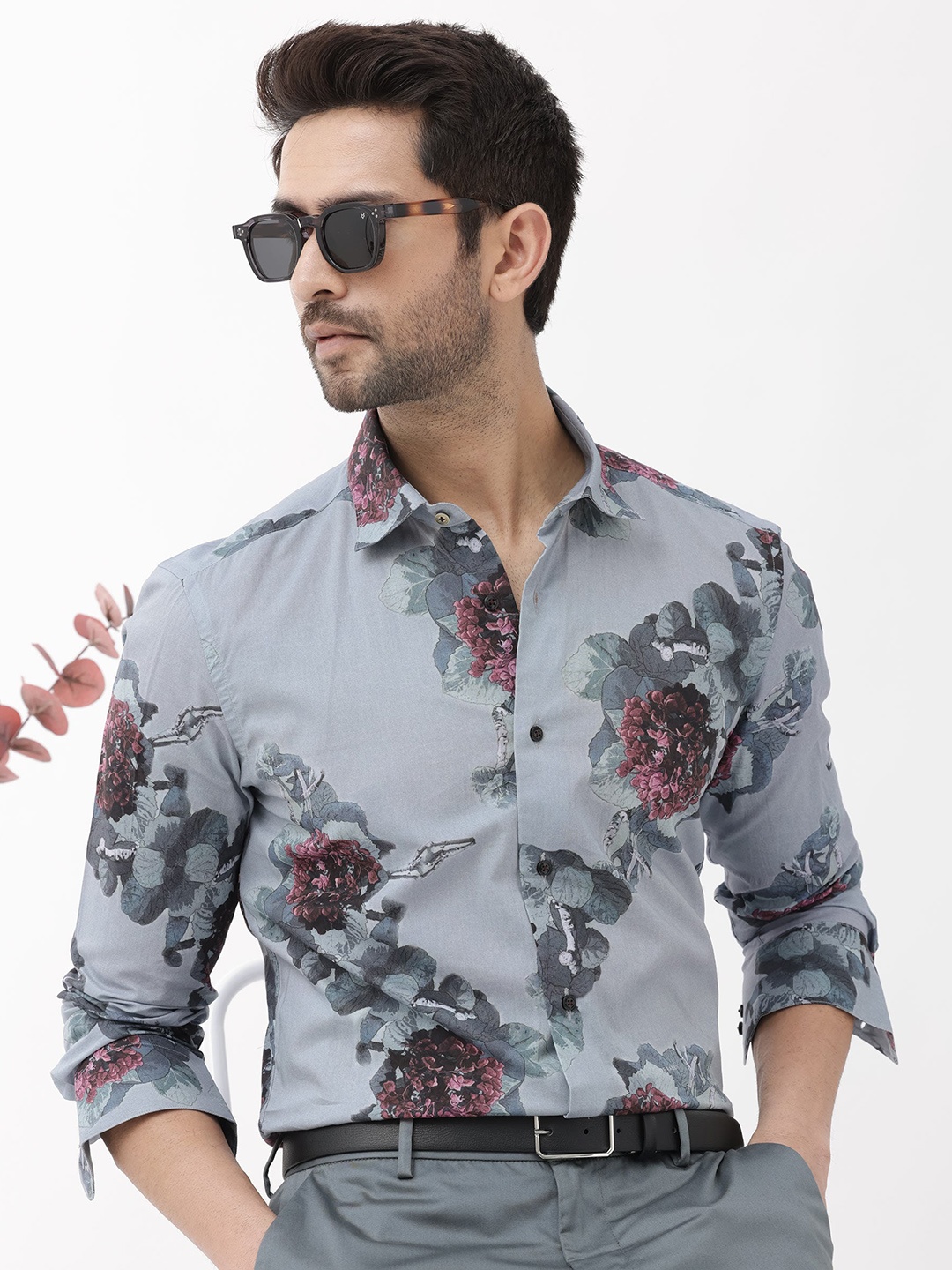 

RARE RABBIT Men Velem Regular Fit Floral Printed Shirt, Grey
