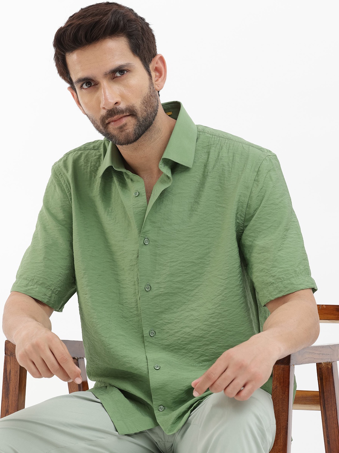 

RARE RABBIT Men Flo Regular Fit Spread Collar Shirt, Green
