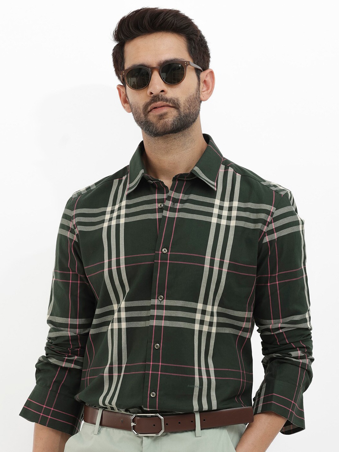 

RARE RABBIT Men Forman Regular Fit Checked Cotton Shirt, Green