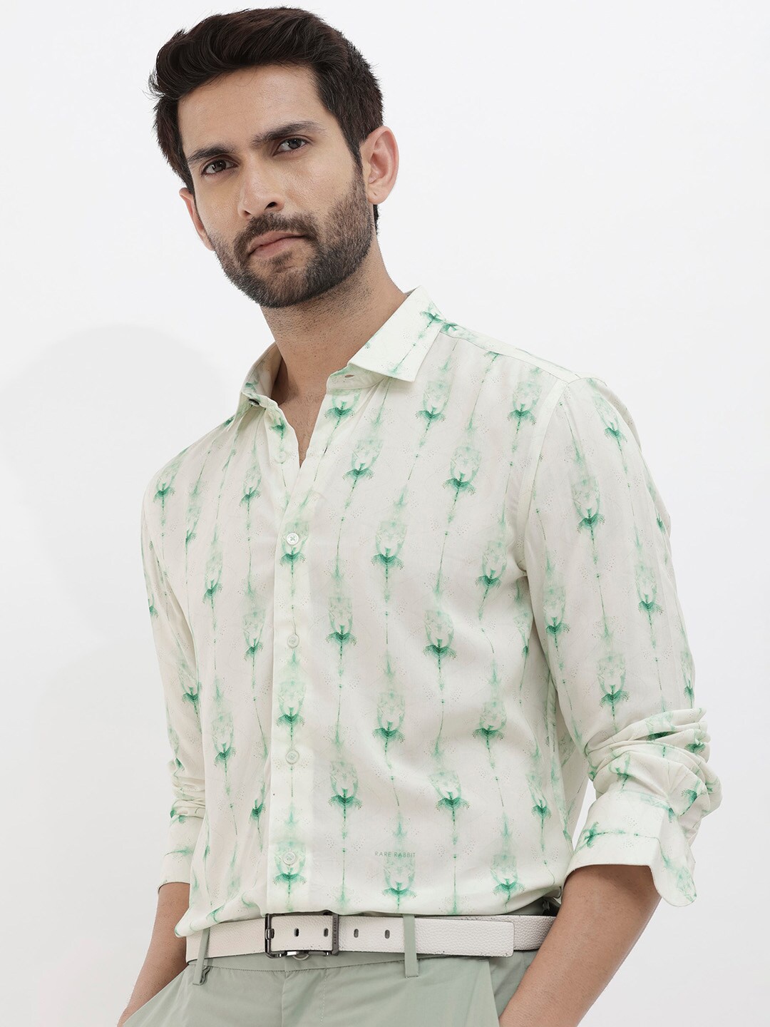 

RARE RABBIT Men Mallard Regular Fit Ethnic Motifs Printed Shirt, Off white