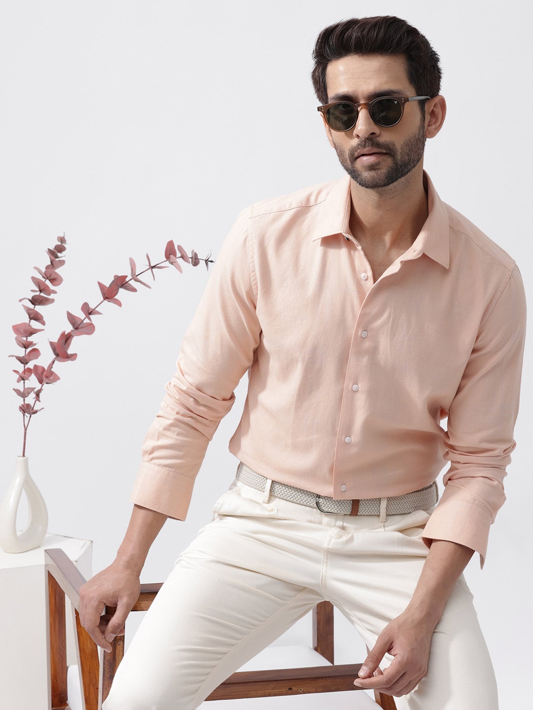 

RARE RABBIT Men Potex Regular Fit Cotton Shirt, Peach